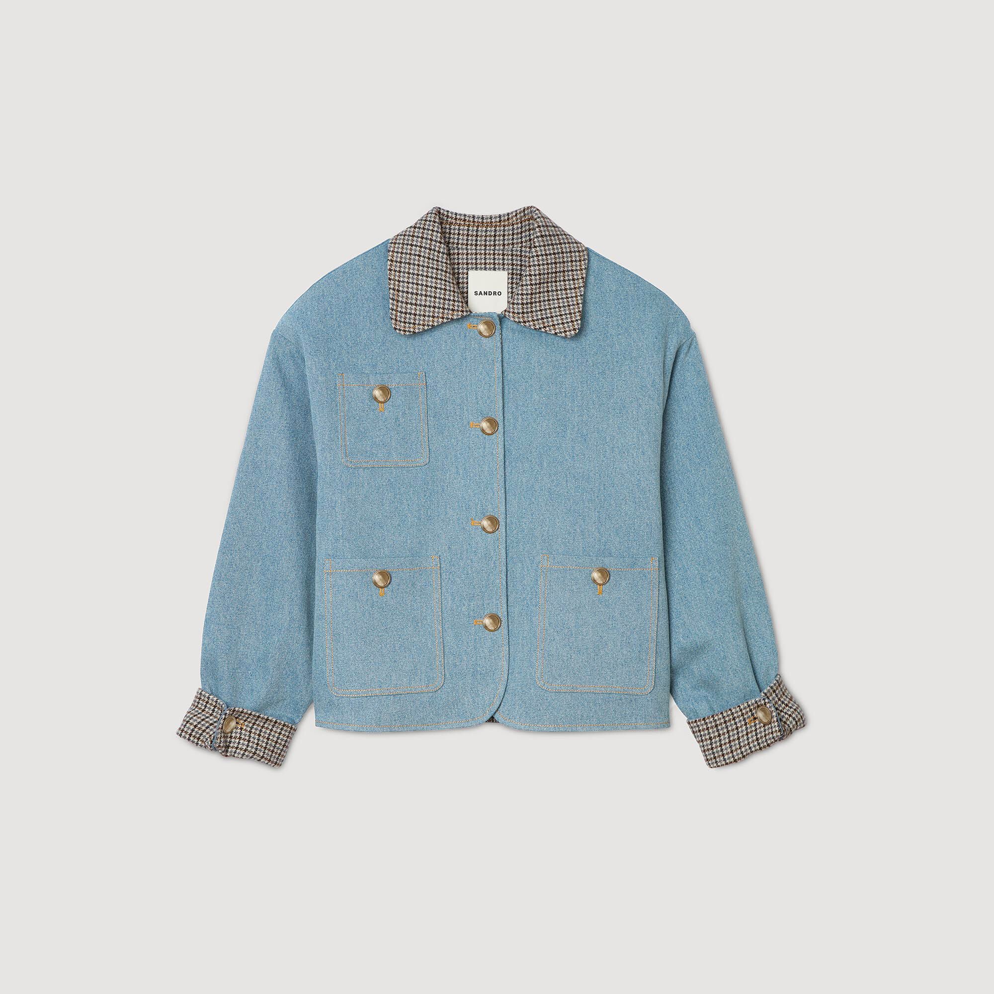 Plaid collar denim jacket