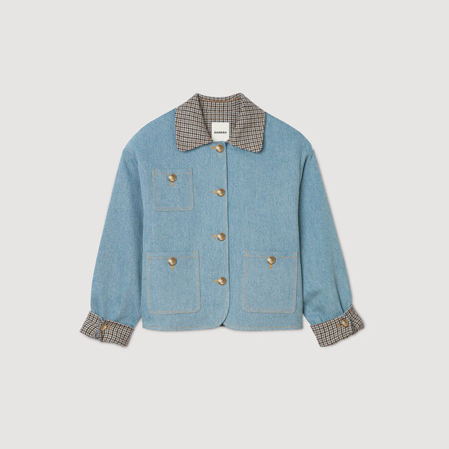 Plaid collar denim jacket
