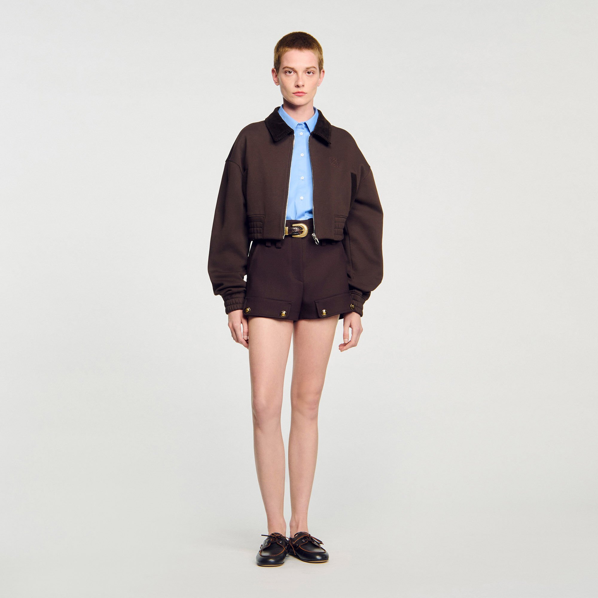 Cropped dual-fabric jacket