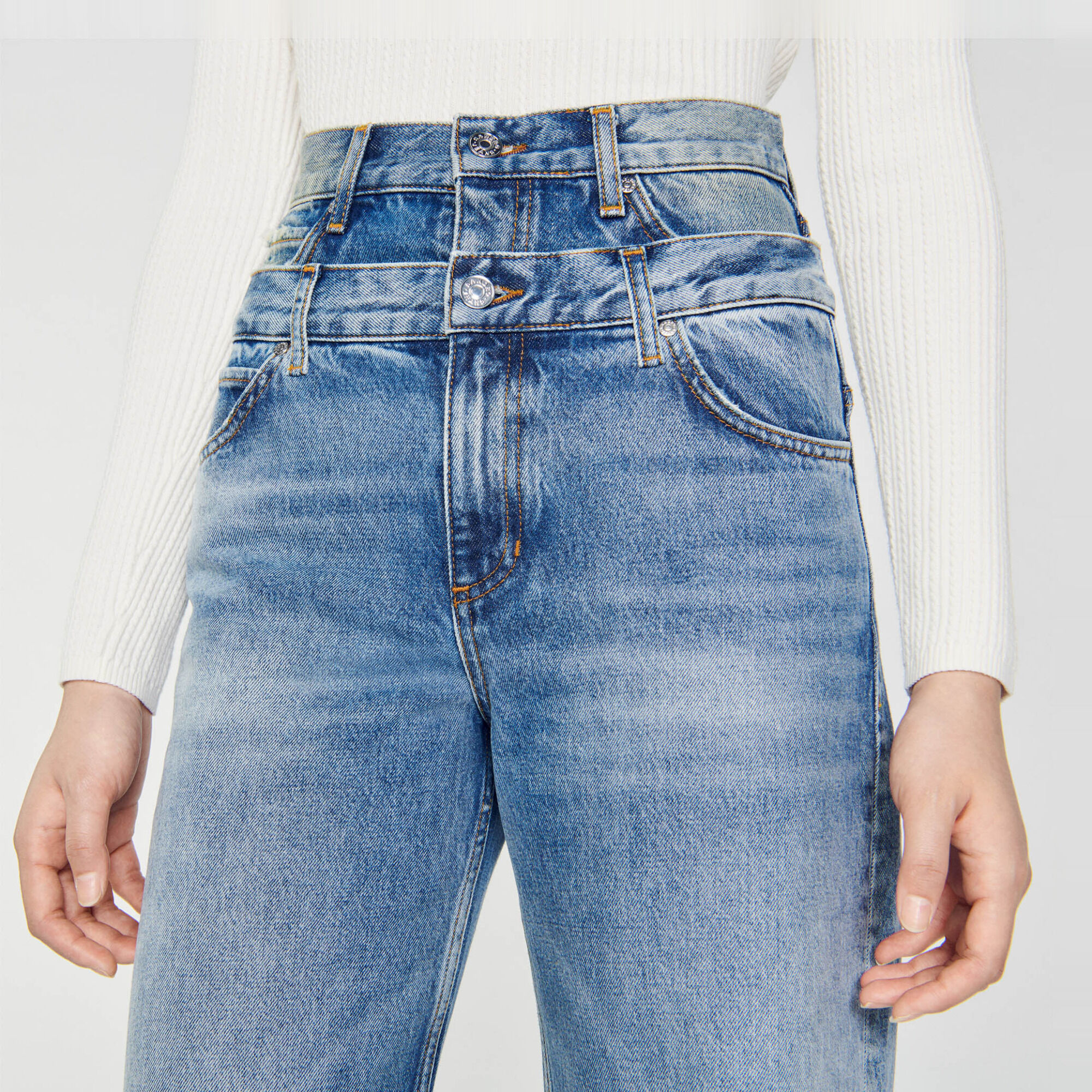 Double-belted jeans blue For Women | Sandro Paris