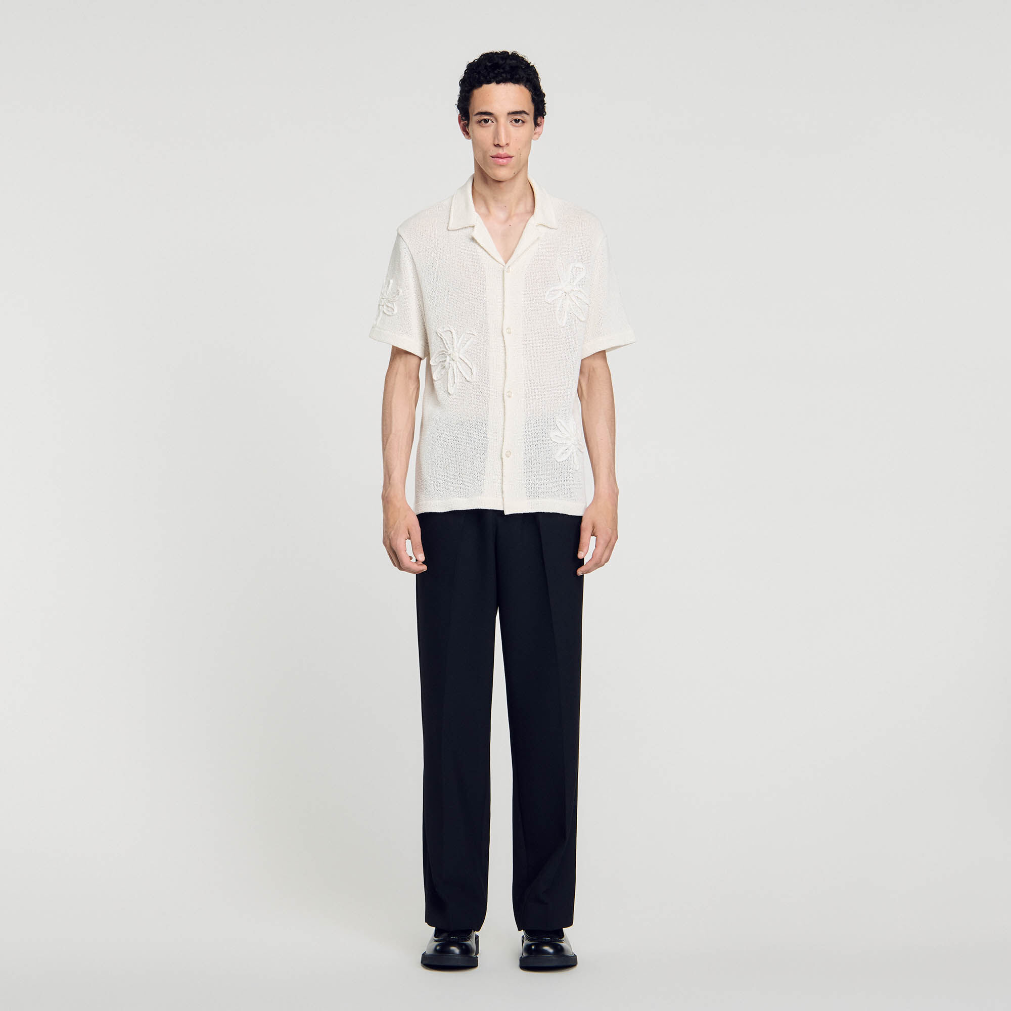 Striped rhinestone shirt white / beige For Women | Sandro Paris