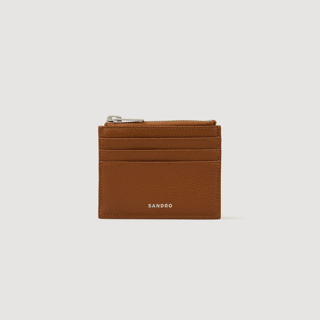 Grained leather zip card holder