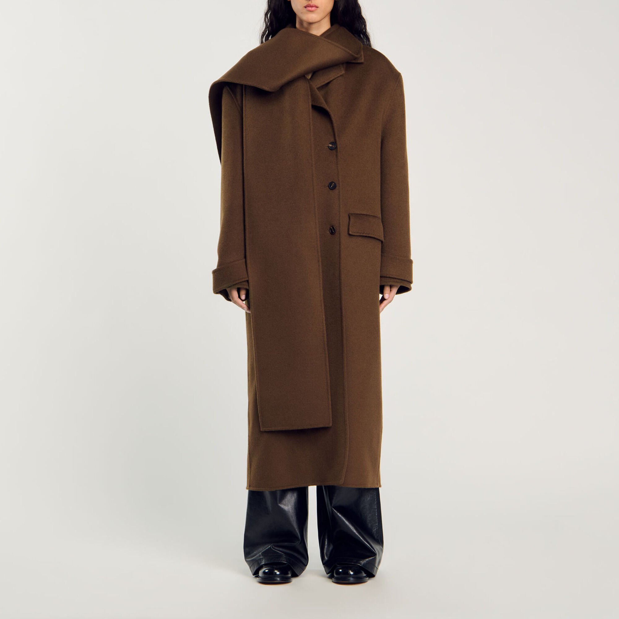 Oversized Wool Coat with removable scarf