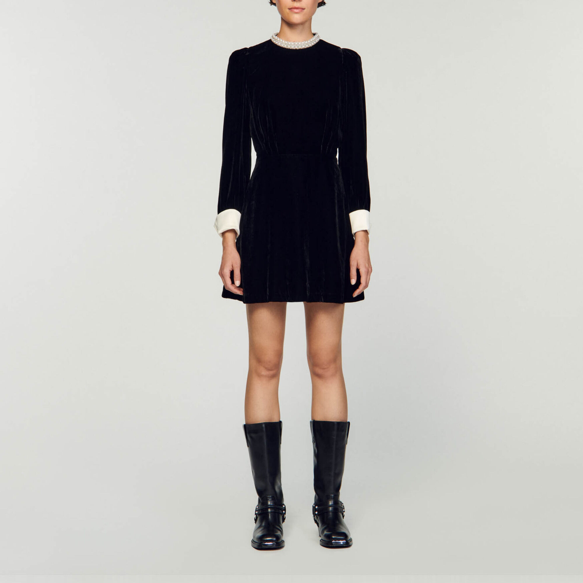 Short velvet dress black gray For Women Sandro Paris