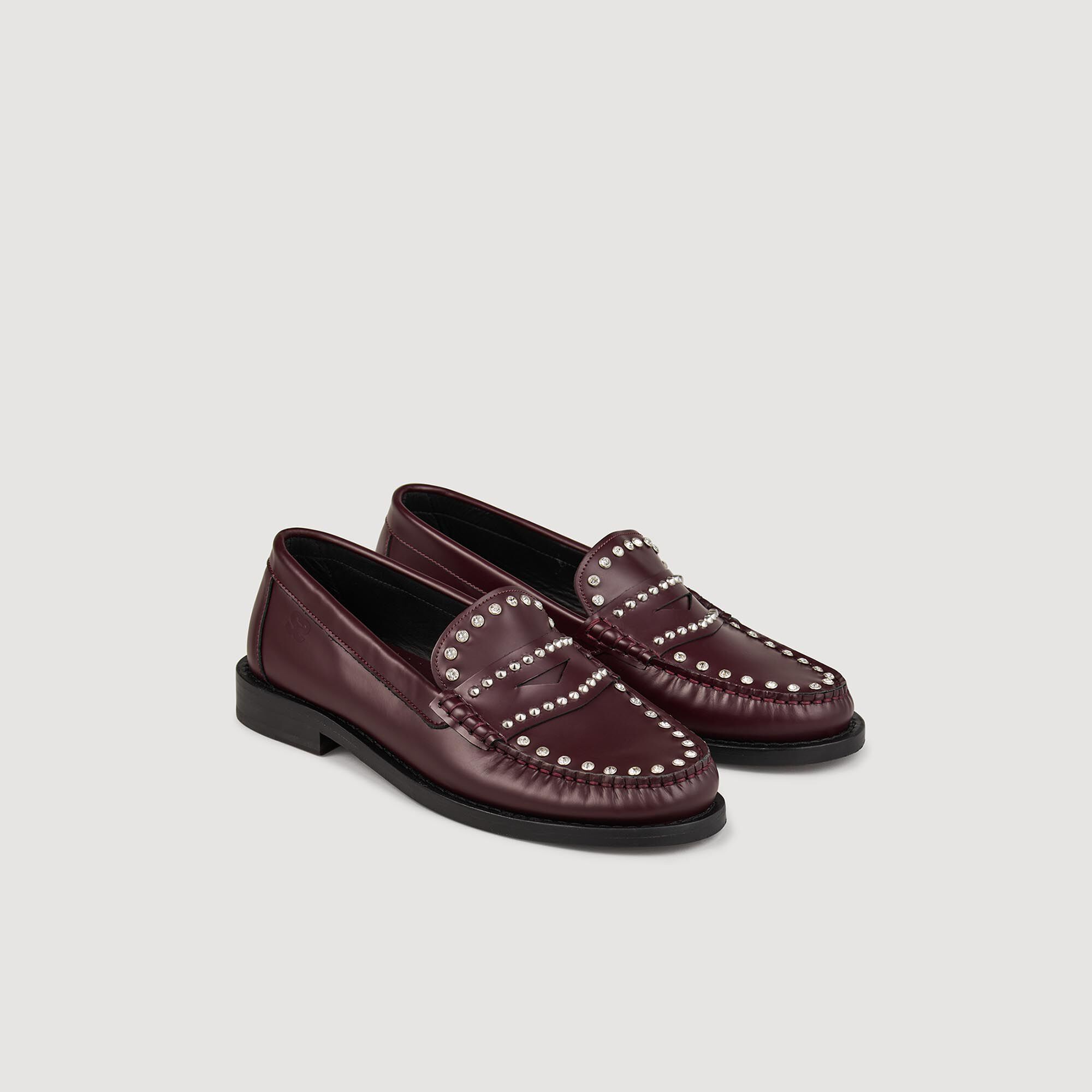 Rhinestone Studded Leather Loafers