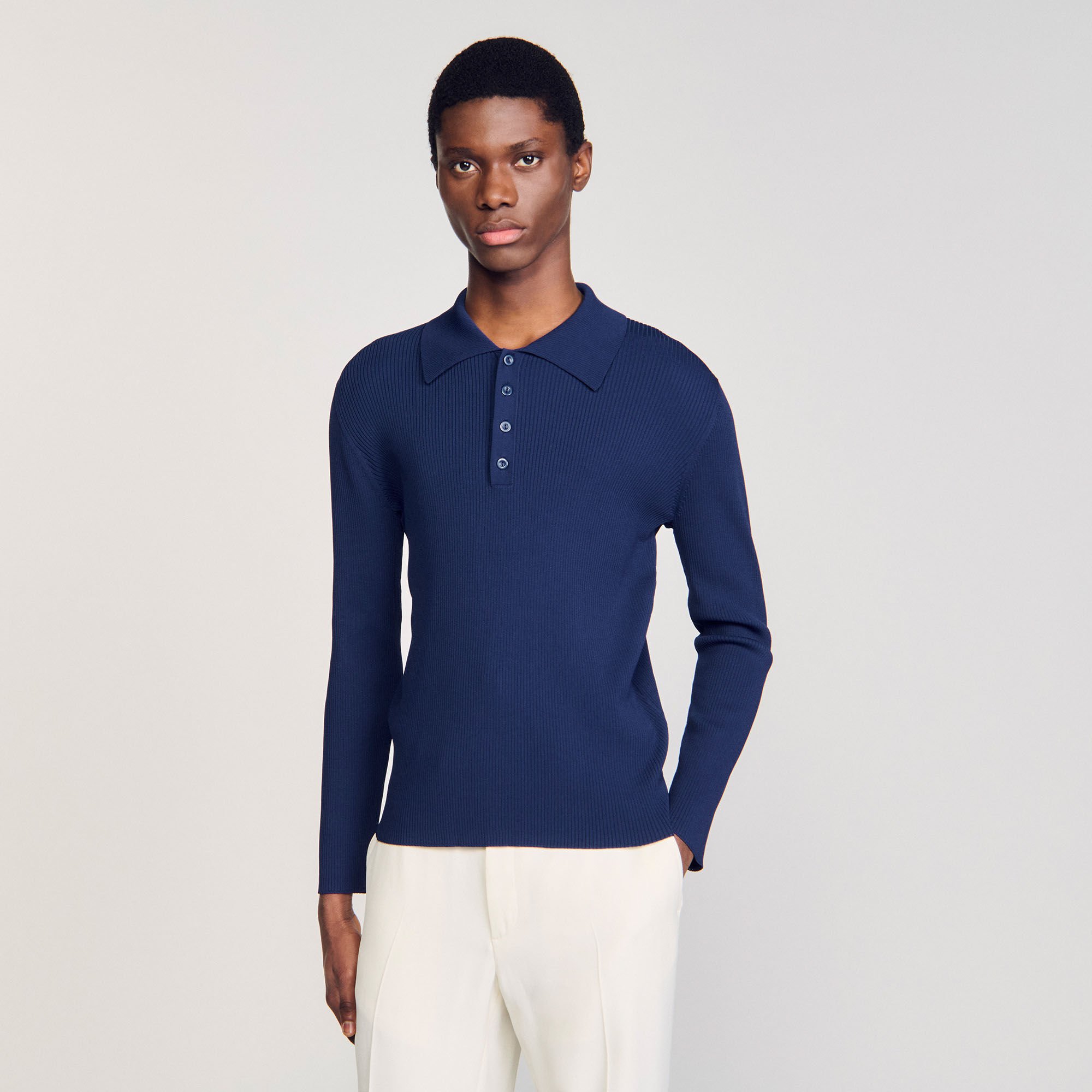 Rib knit polo shirt