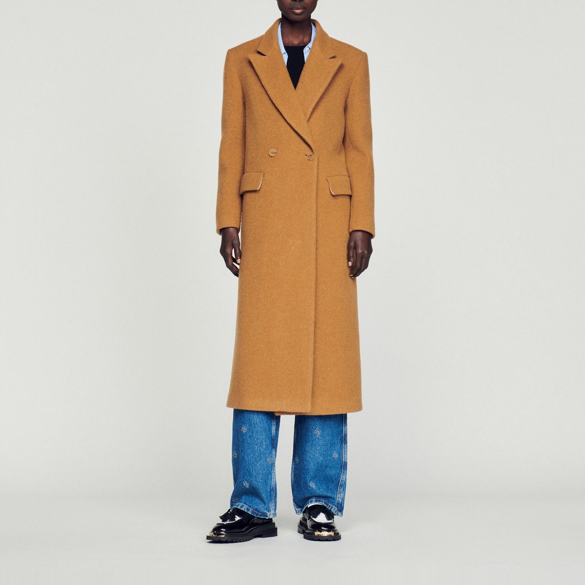 Straight-cut brushed wool coat