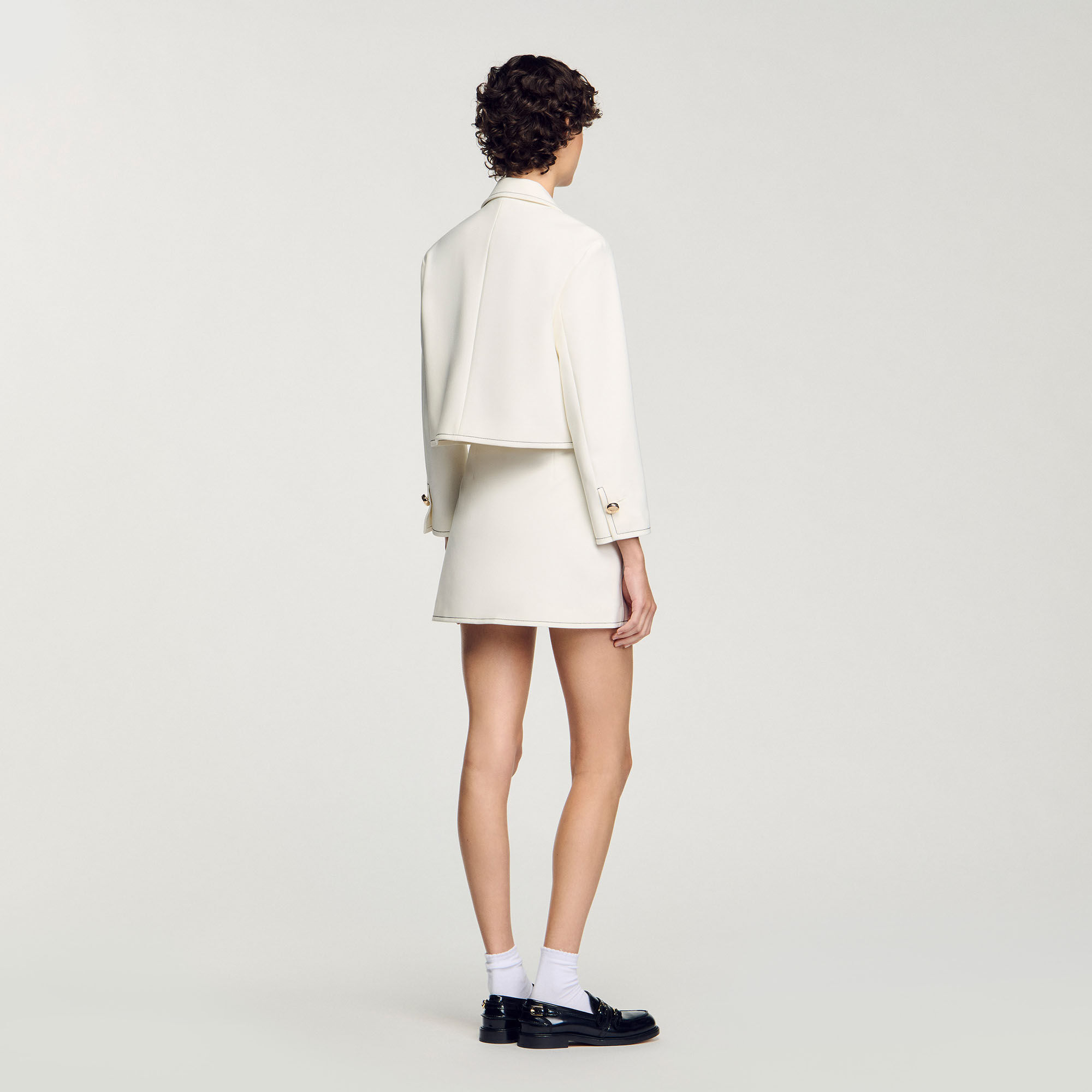 Peter Pan collar cropped jacket white / beige For Women