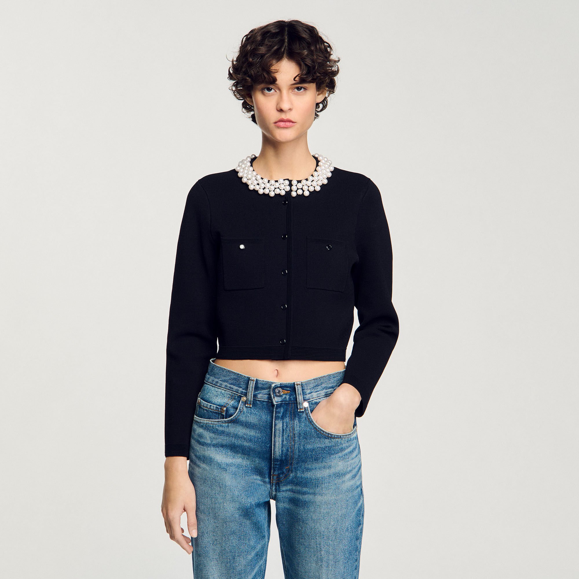 Cardigan with beaded collar