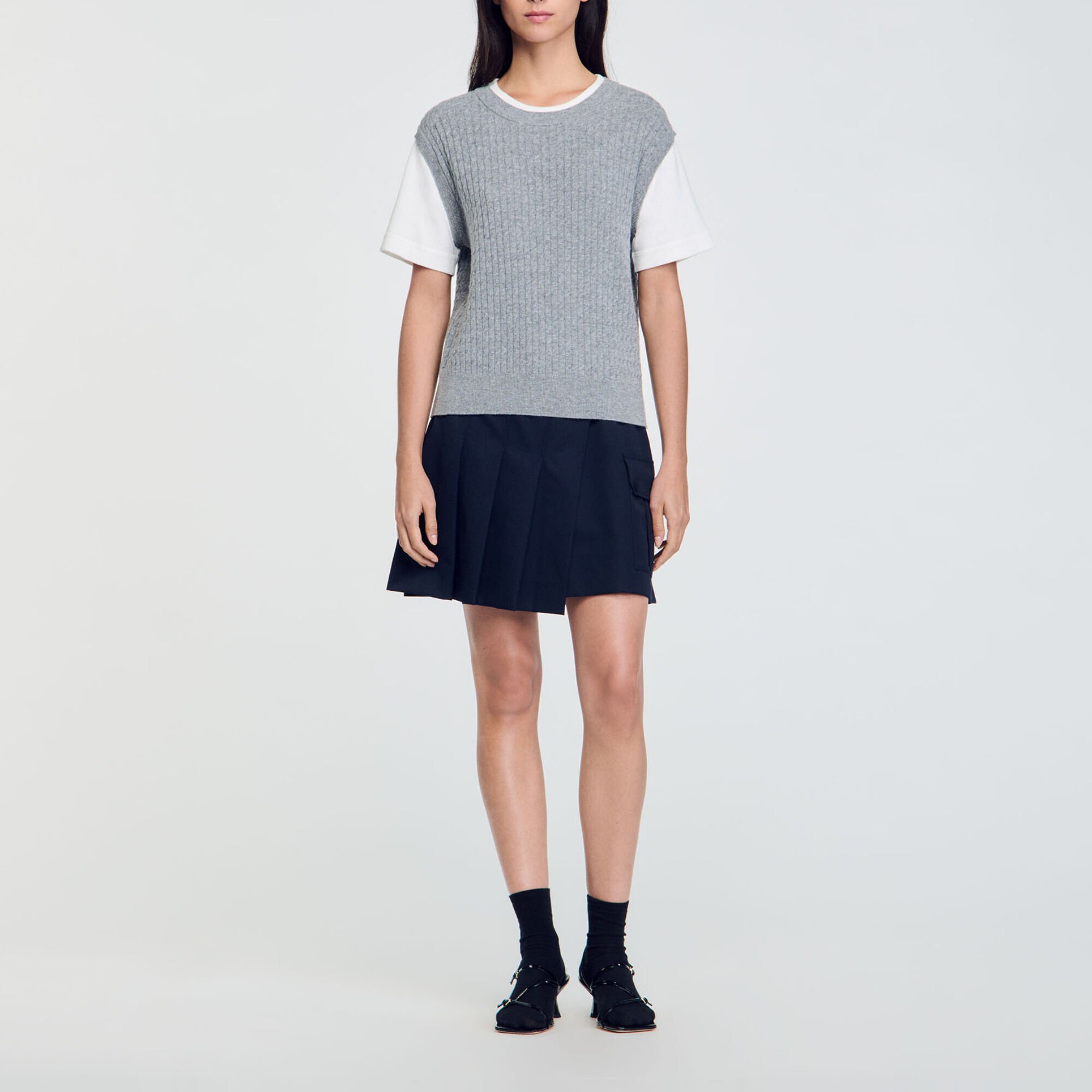 Dual-material knit sweater