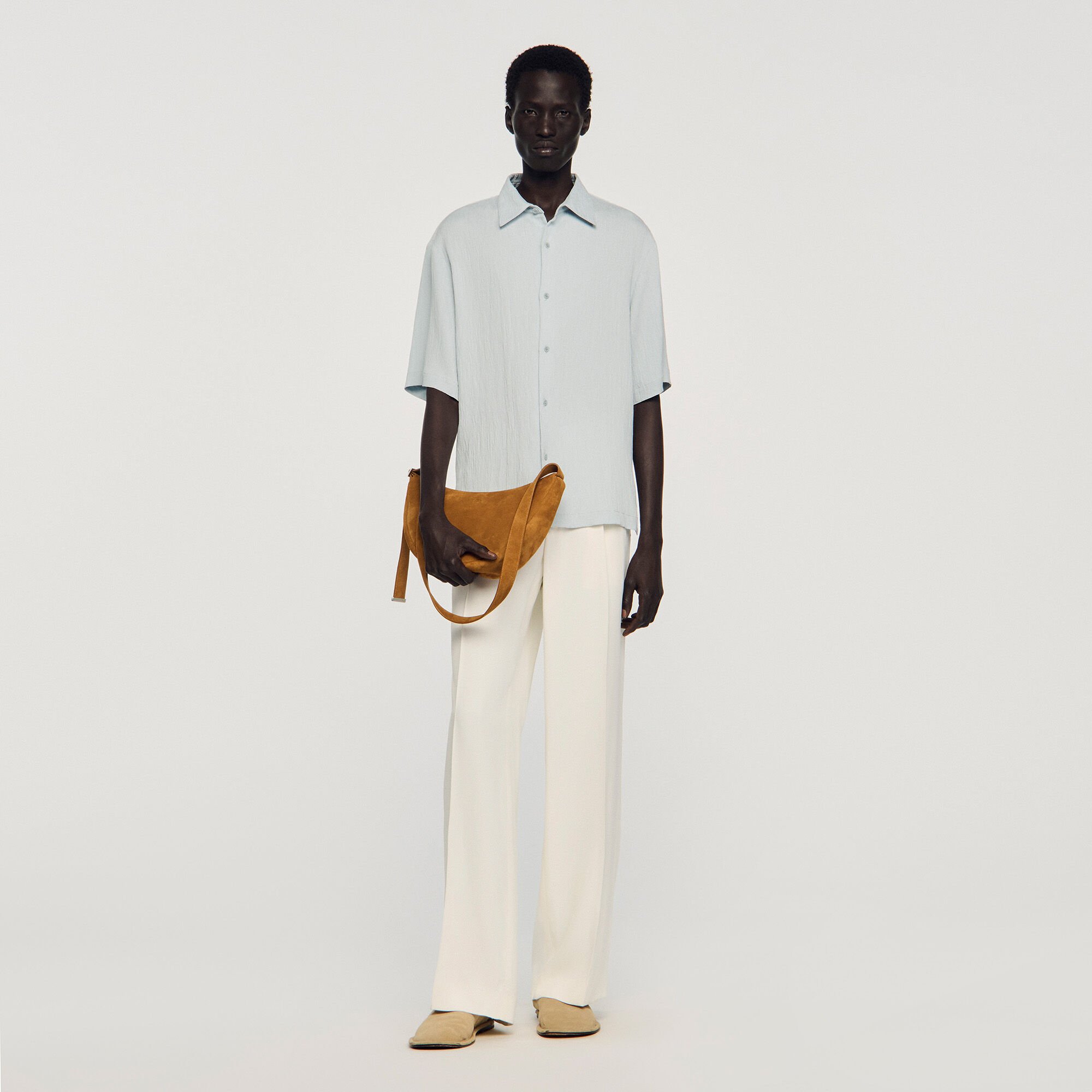 Small zipped split leather hobo