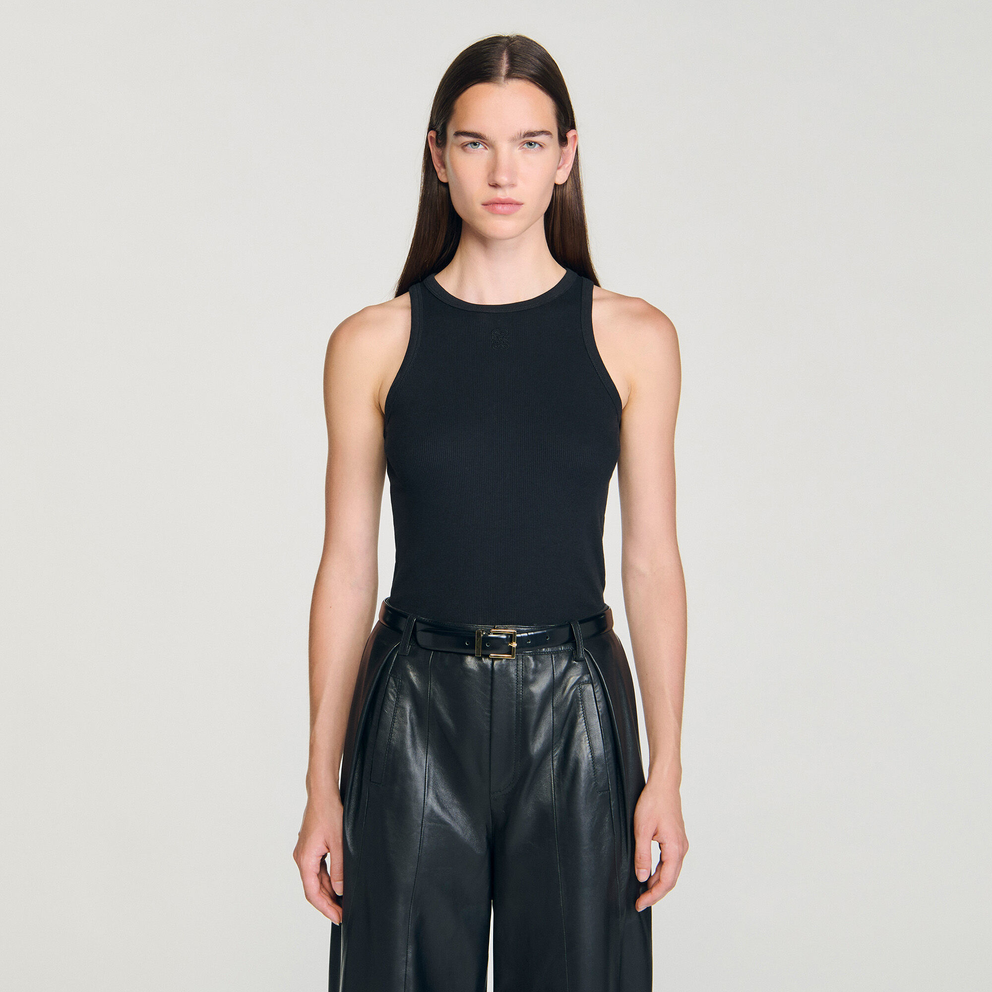 Embroidered vest top black / gray For Women | Sandro Paris