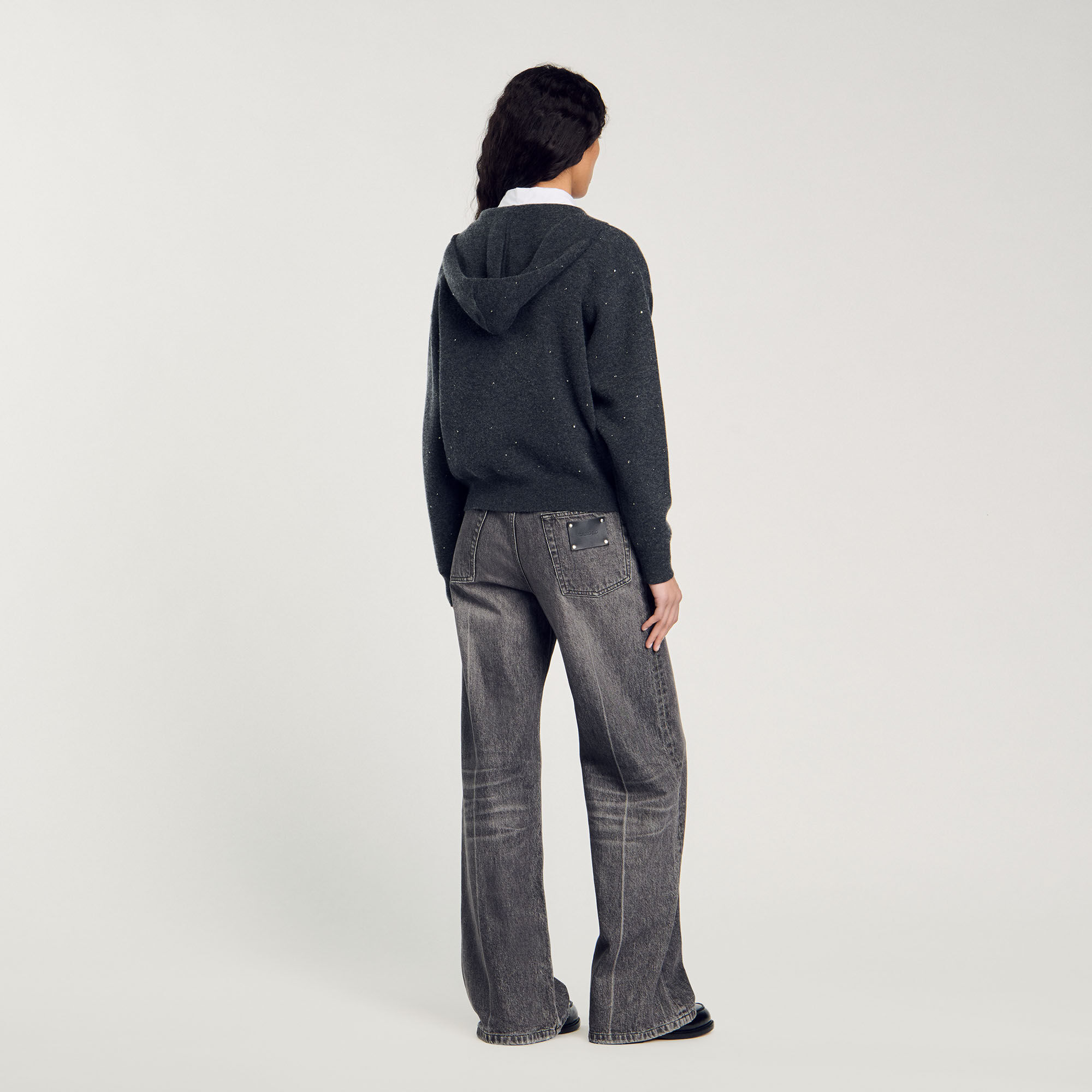 Rhinestone Hooded Sweater black / gray For Women | Sandro Paris Rhinestone Hooded Sweater black / gray For Women | Sandro Paris