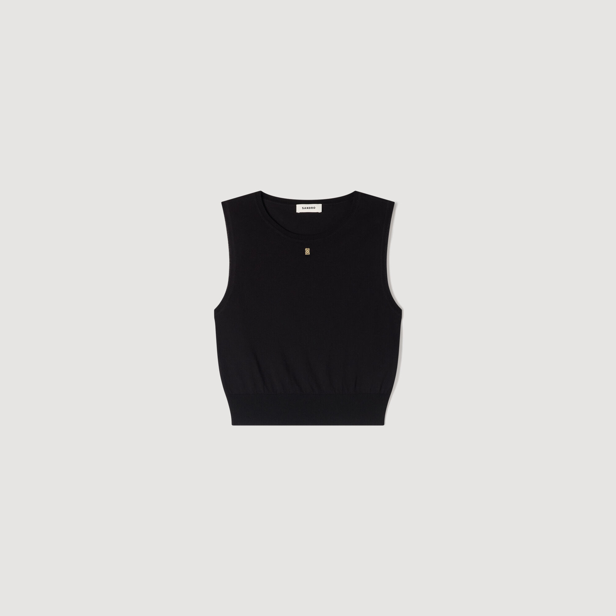 Sleeveless short knit sweater in Ecru for Women | Sandro Paris