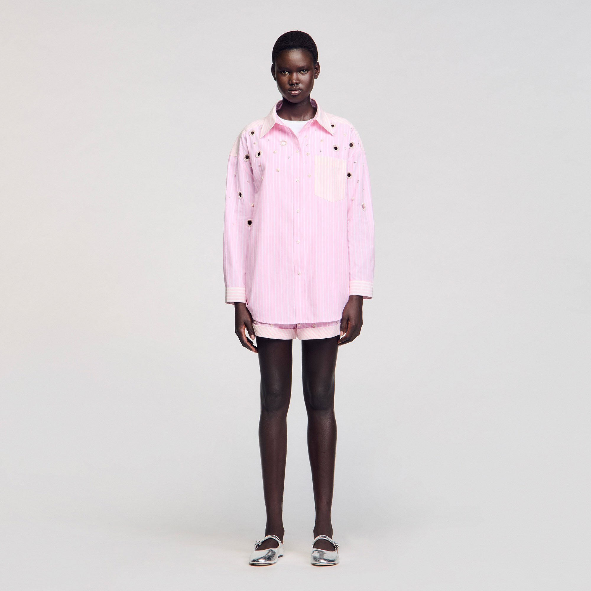 SANDRO PARIS LUCILLE サンドロパリ　セーター　ピンク　ロゴ SANDRO PARIS LUCILLE サンドロパリ セーター ピンク ロゴ