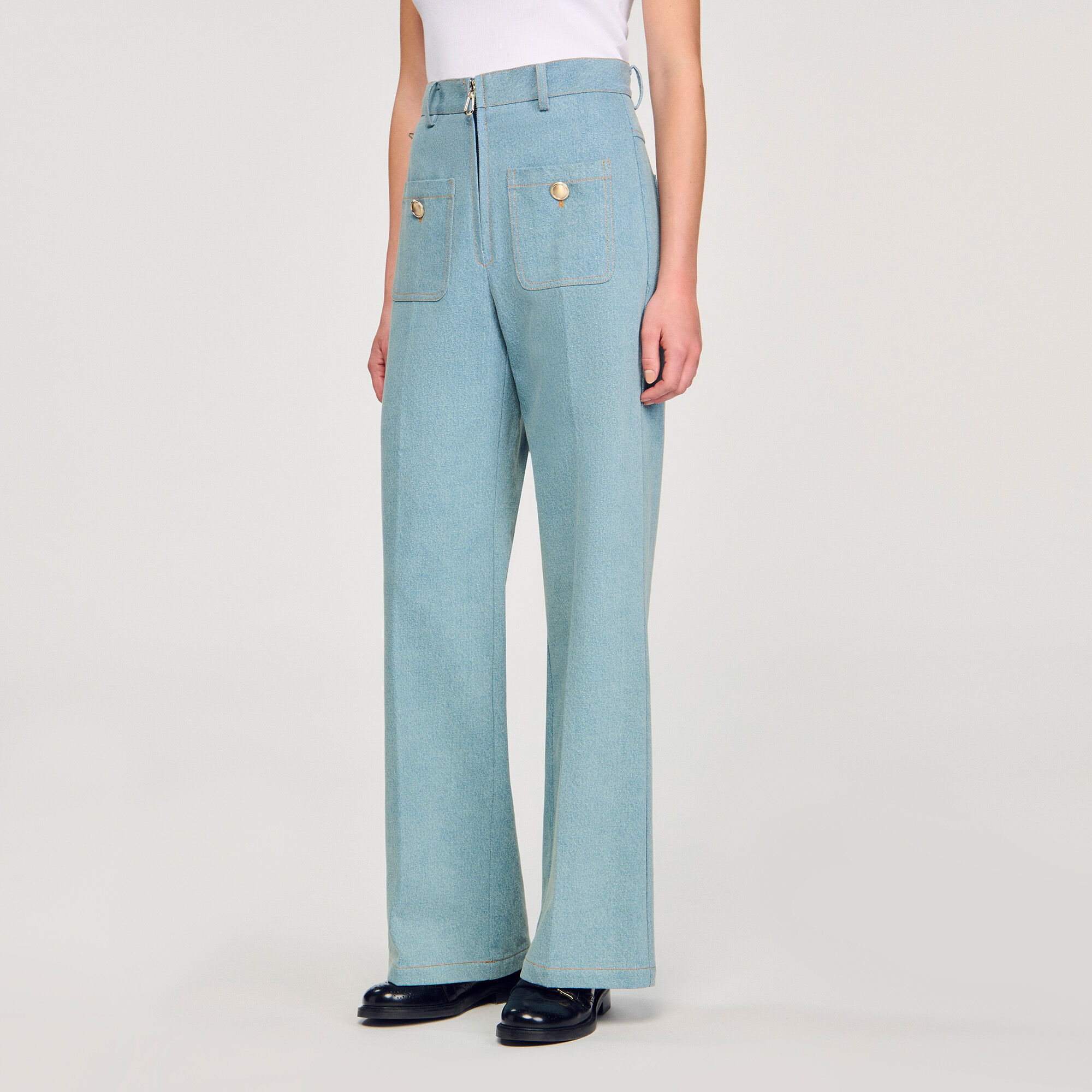 Faded high-rise wide-leg jeans