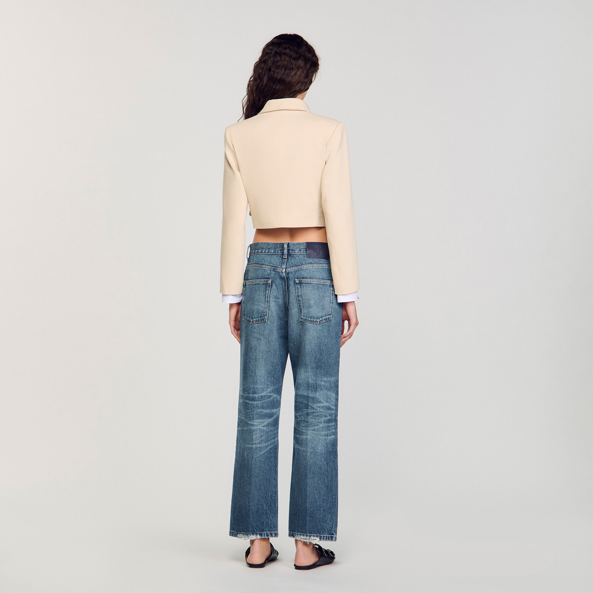 Cropped buttoned jacket white / beige For Women | Sandro Paris