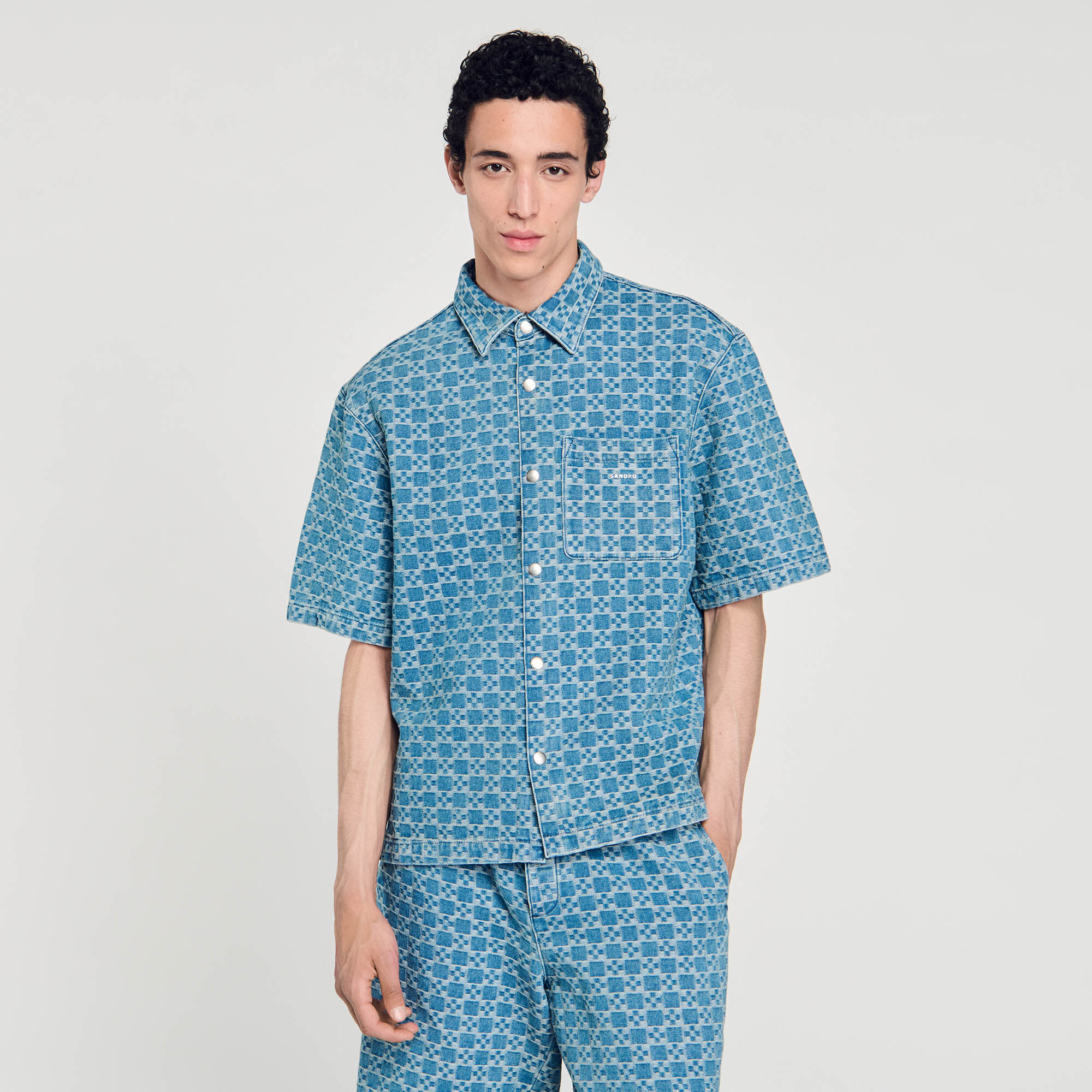 Square cross denim shirt