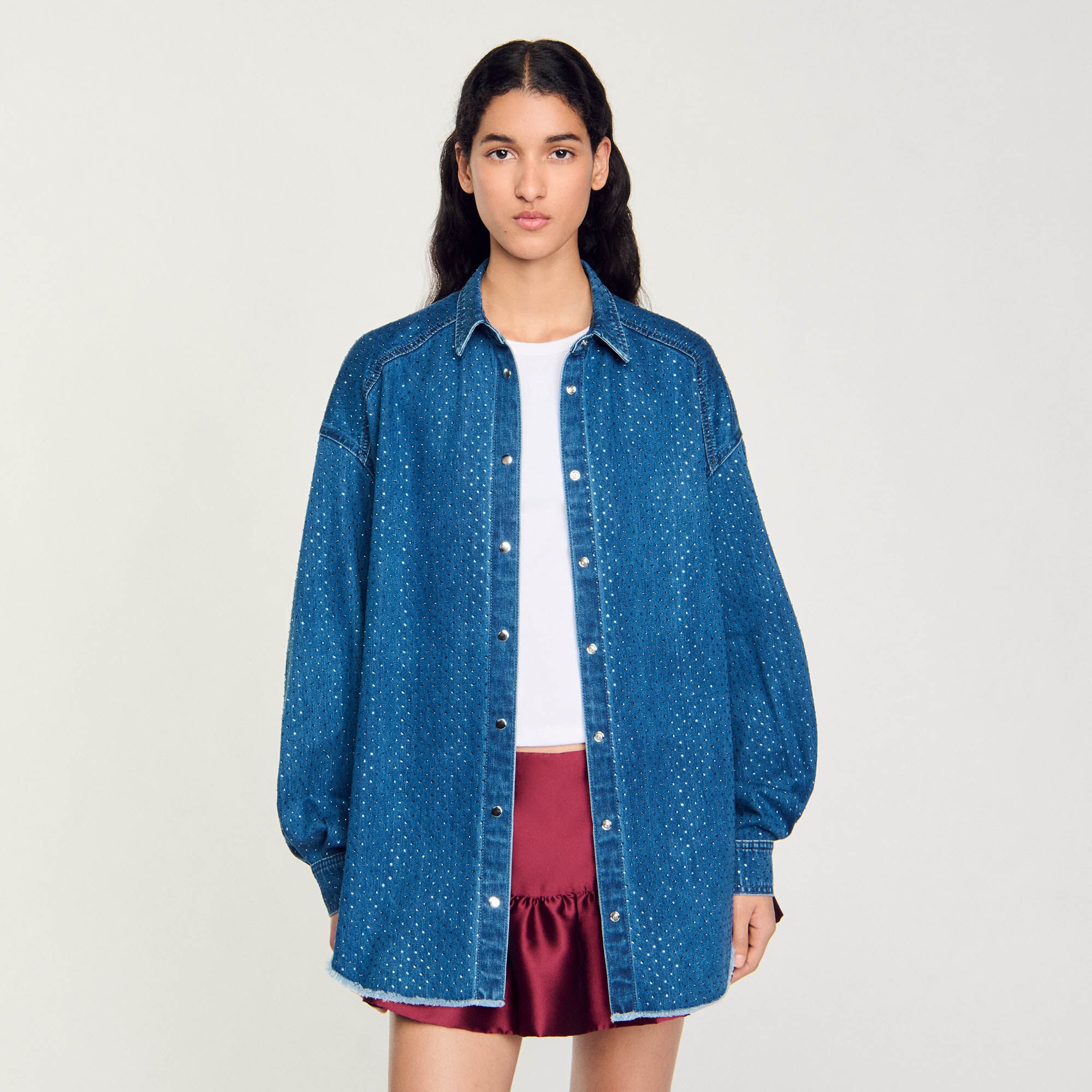Denim shirt with rhinestones
