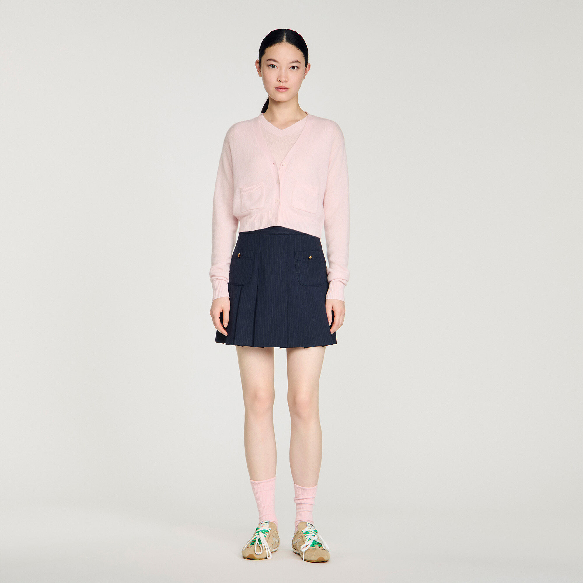 Cropped cashmere wool cardigan in Light Pink for Women | Sandro Paris