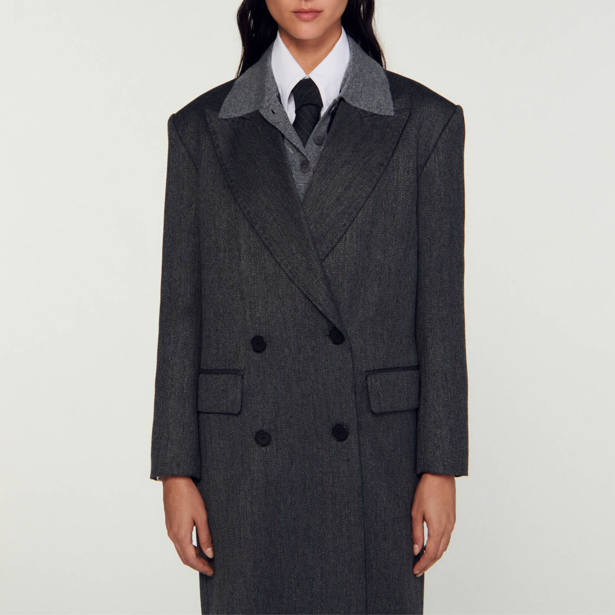 sandro paris  コート Long coat black / gray For Women | Sandro Paris