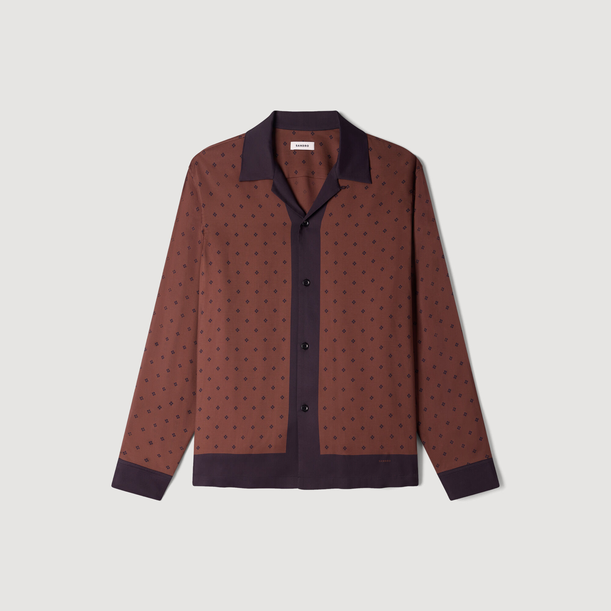 Square Cross motif shirt in Tobacco Brown for Men | Sandro Paris