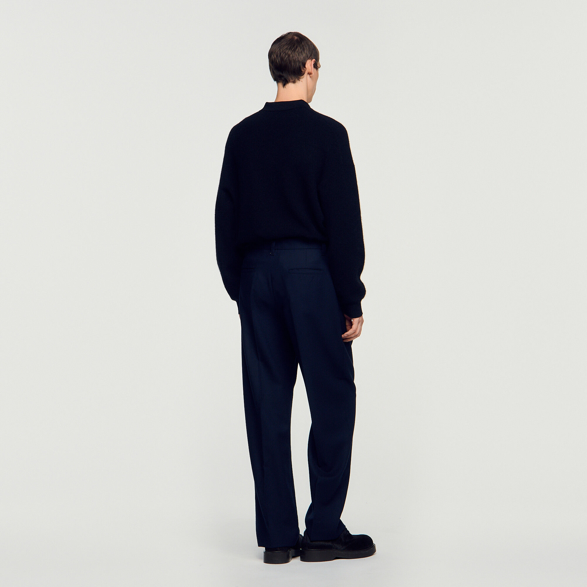Wide-leg wool trousers in Navy Blue for Men | Sandro Paris