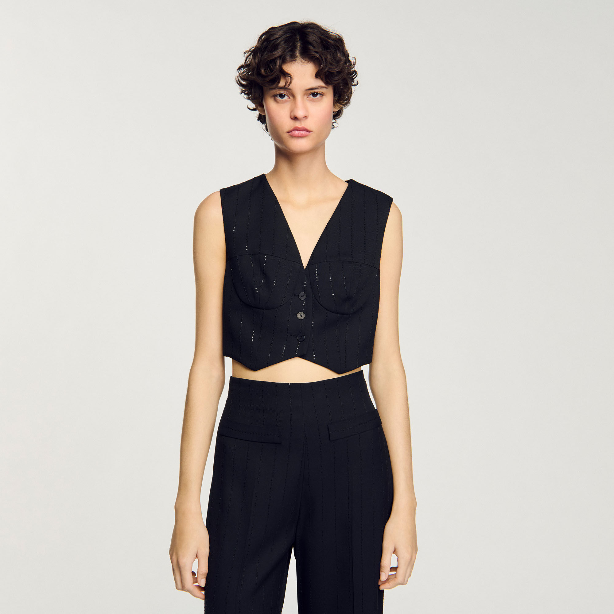 Sequin cropped jacket black / gray For Women | Sandro Paris