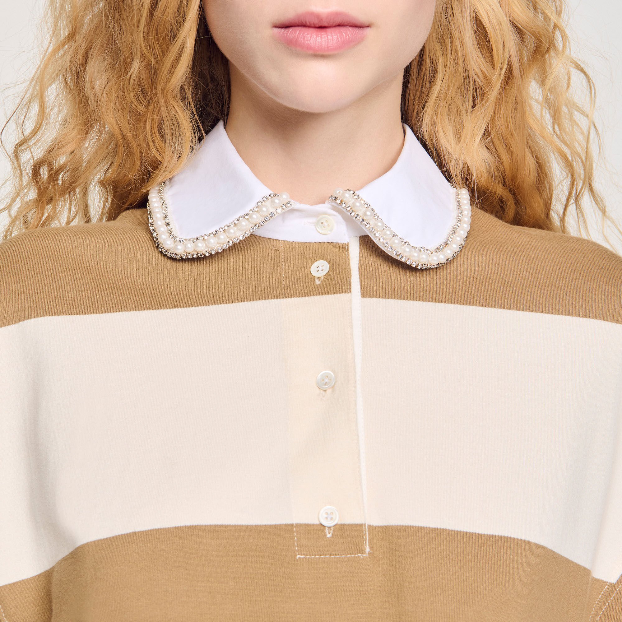 Striped polo-neck T-shirt
