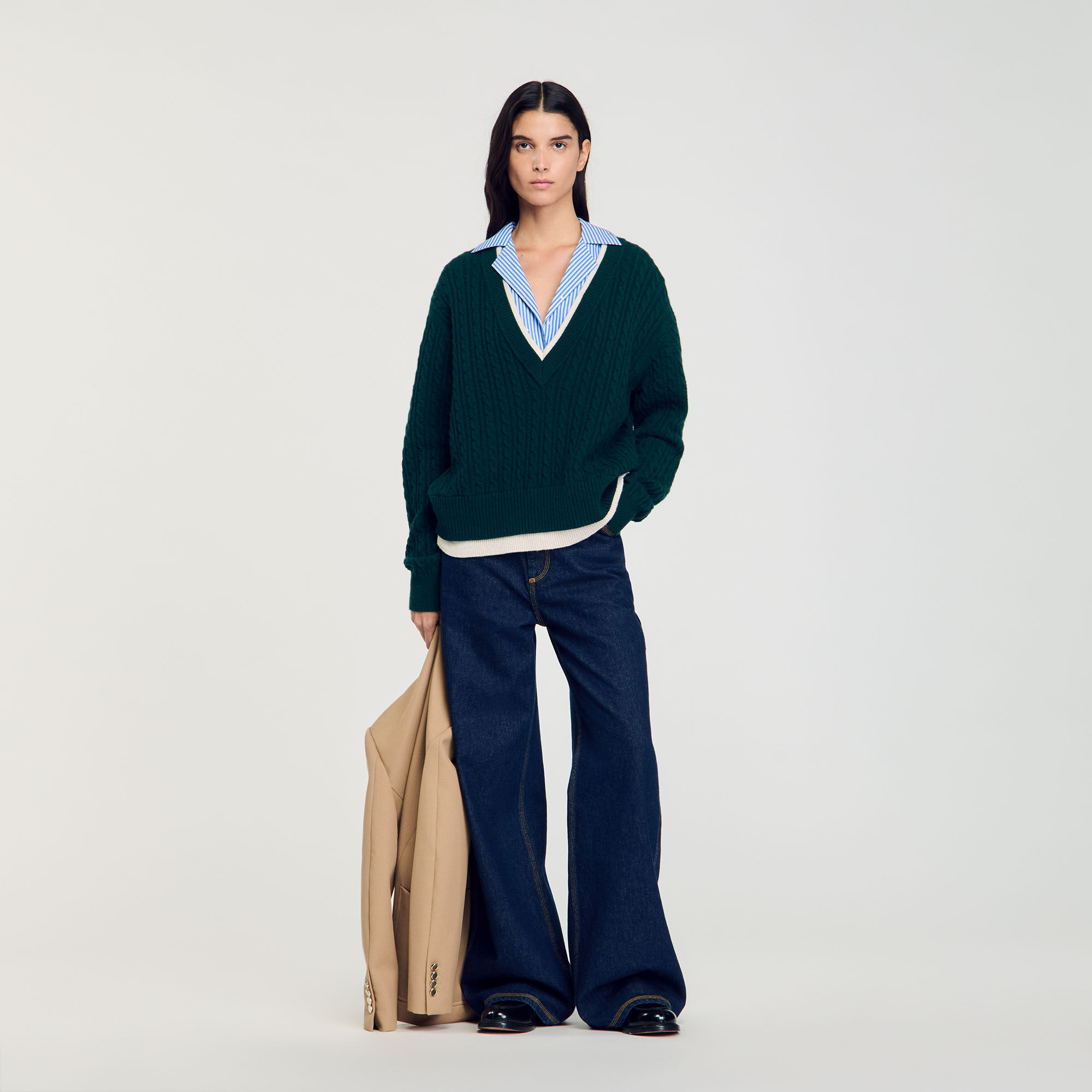Layered Effect Knit Sweater green For Women | Sandro Paris