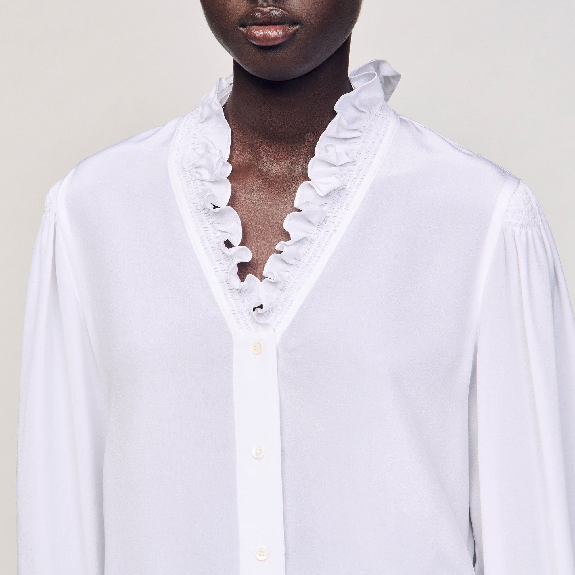 Flowy silk shirt white / beige For Women | Sandro Paris
