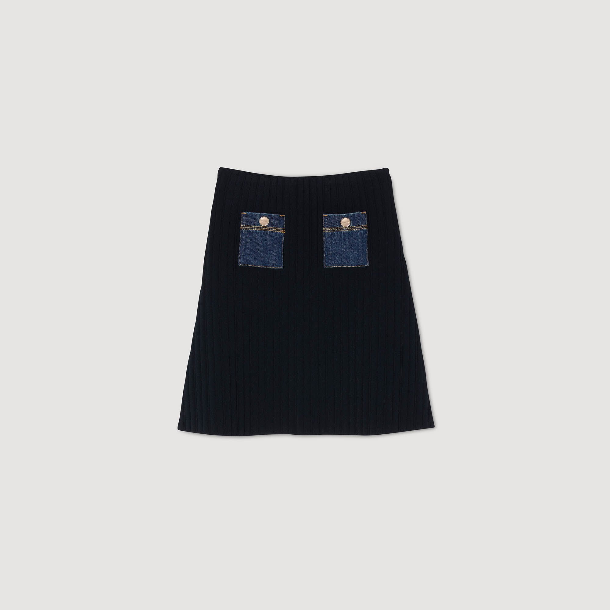 Mini knit and denim skirt