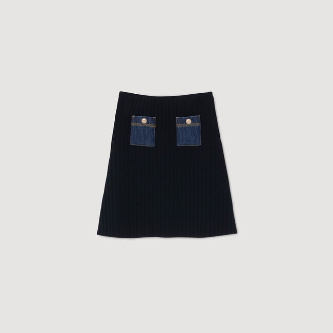 Mini knit and denim skirt