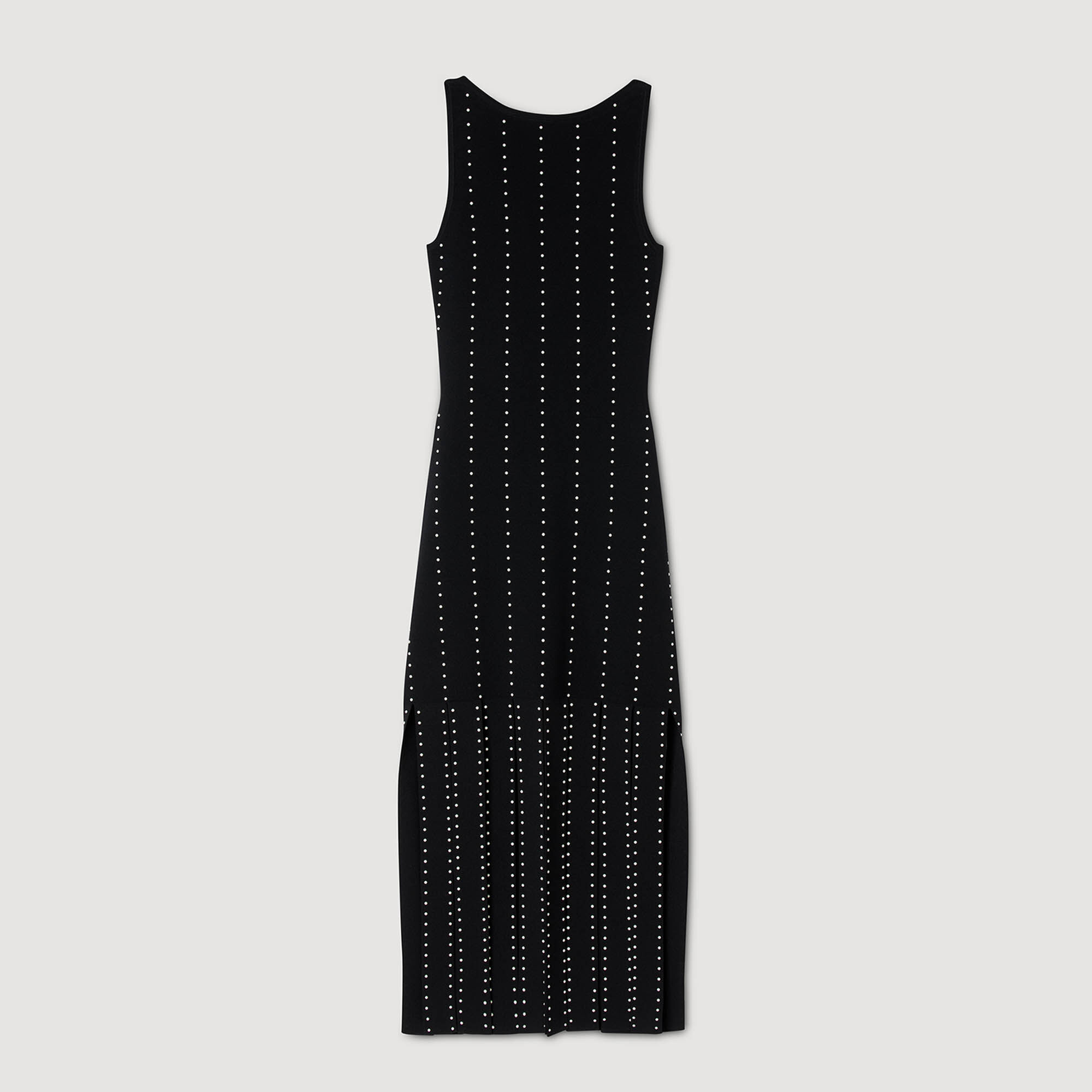 Fringed knit midi dress black / gray For Women | Sandro Paris Fringed knit midi dress black / gray For Women | Sandro Paris
