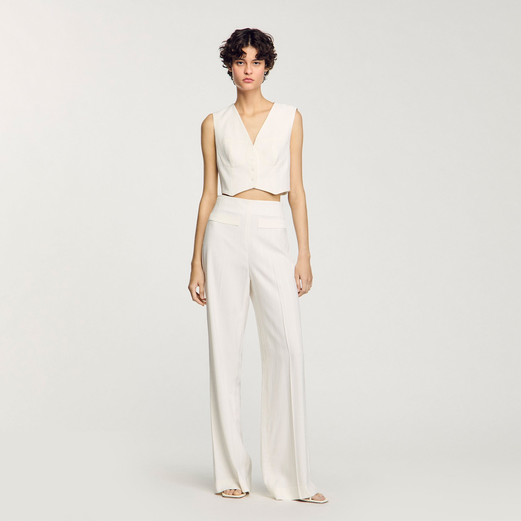Sequinned suit jacket white / beige For Women | Sandro Paris