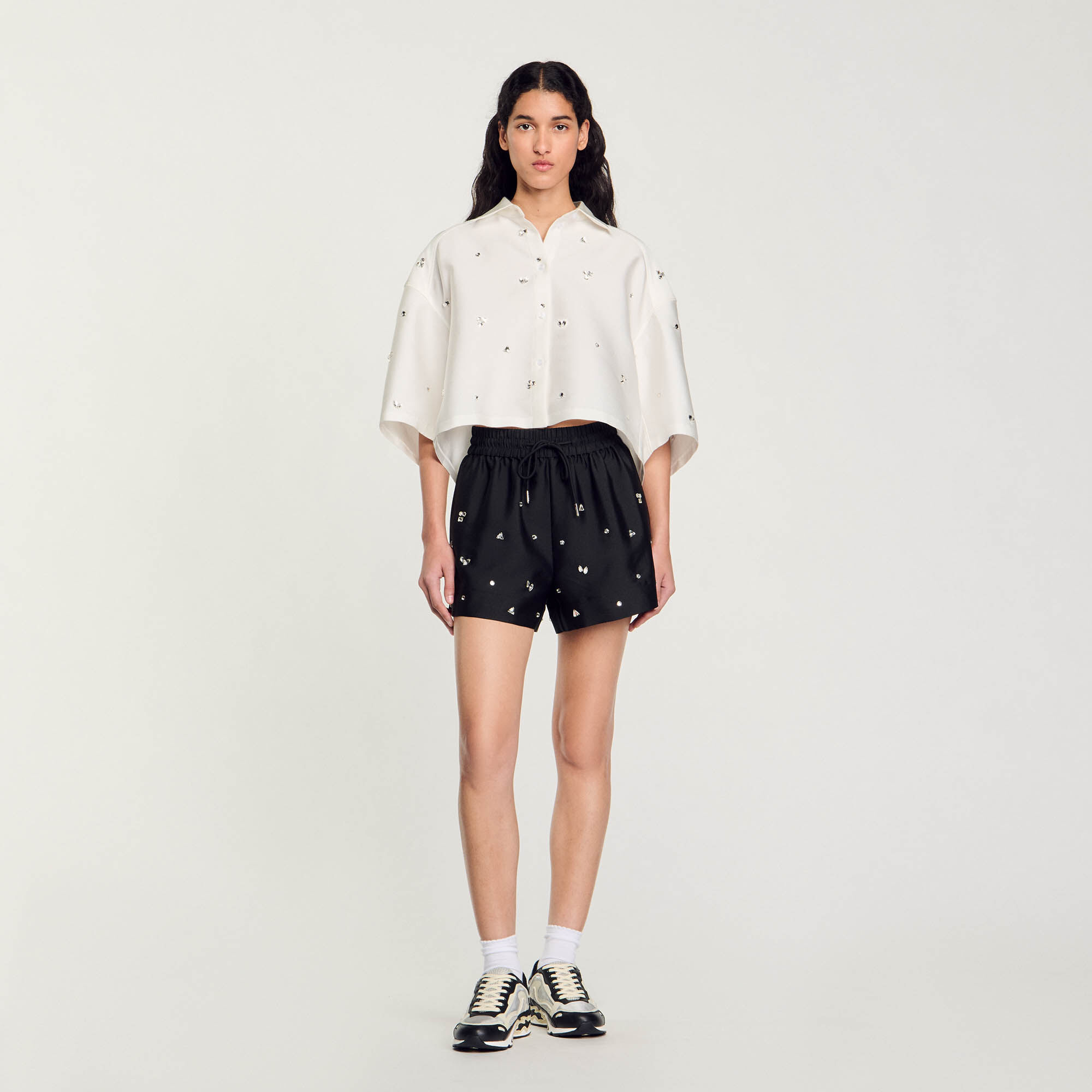 Rhinestone wide-leg shorts