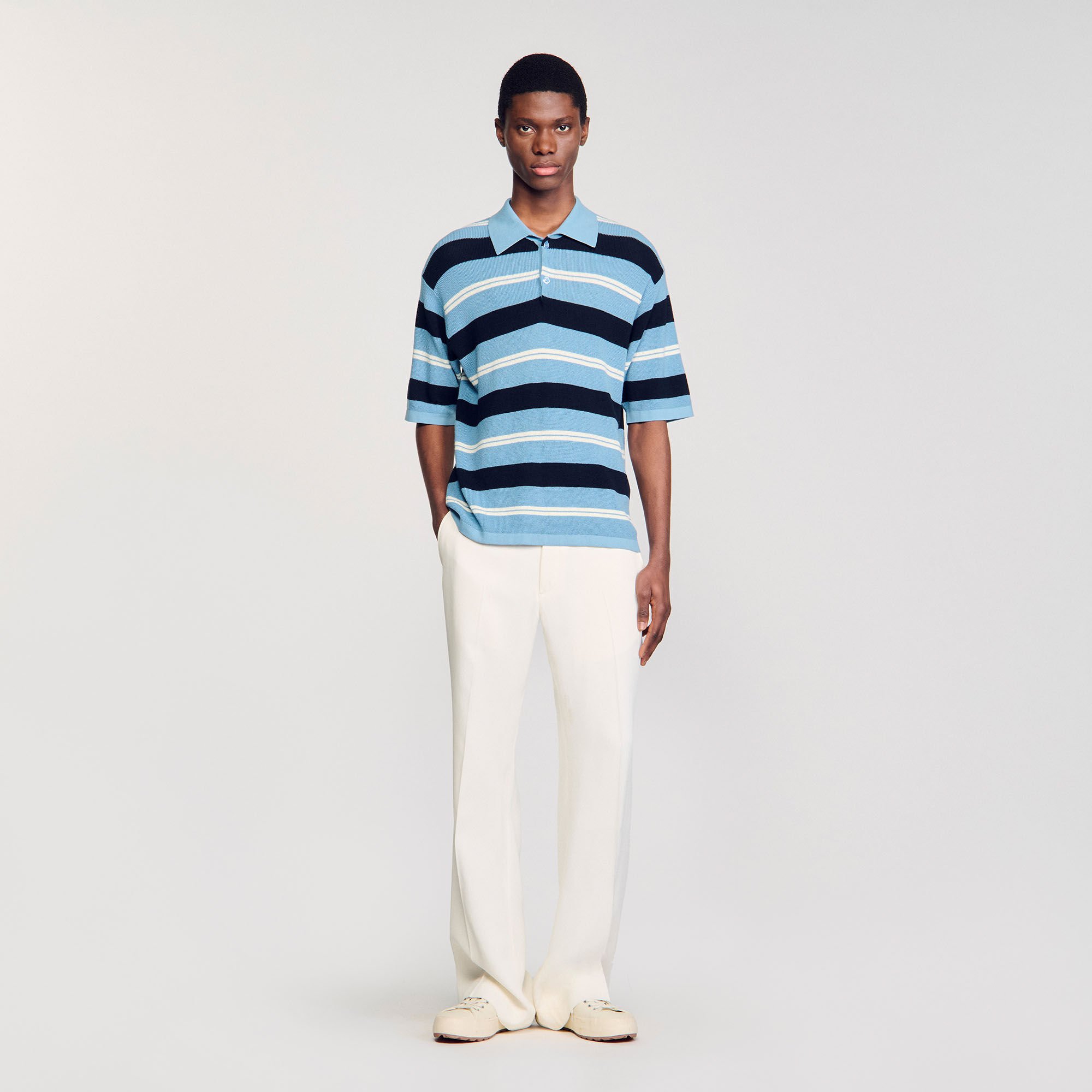 Striped knit polo shirt