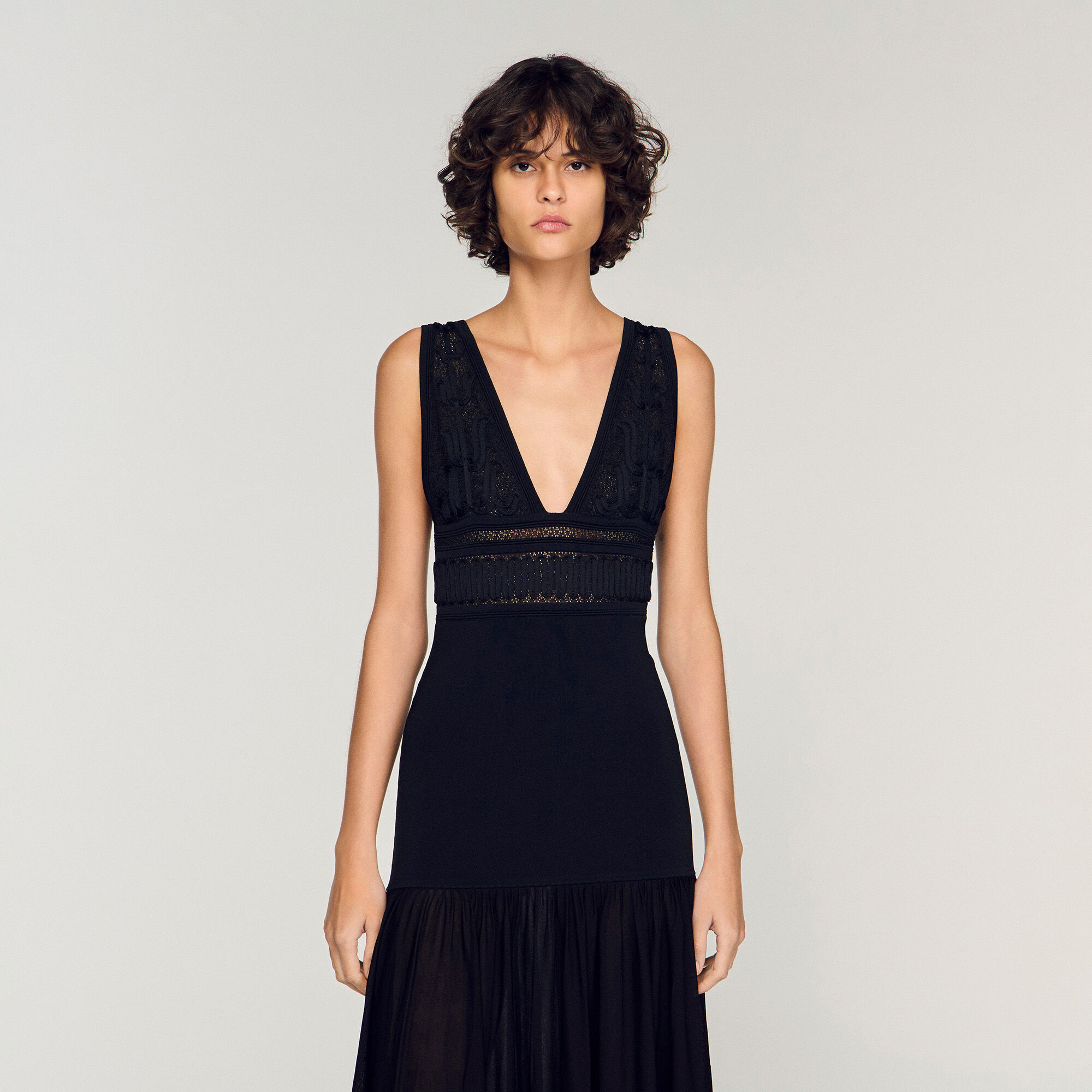 Ruffled knit maxi dress