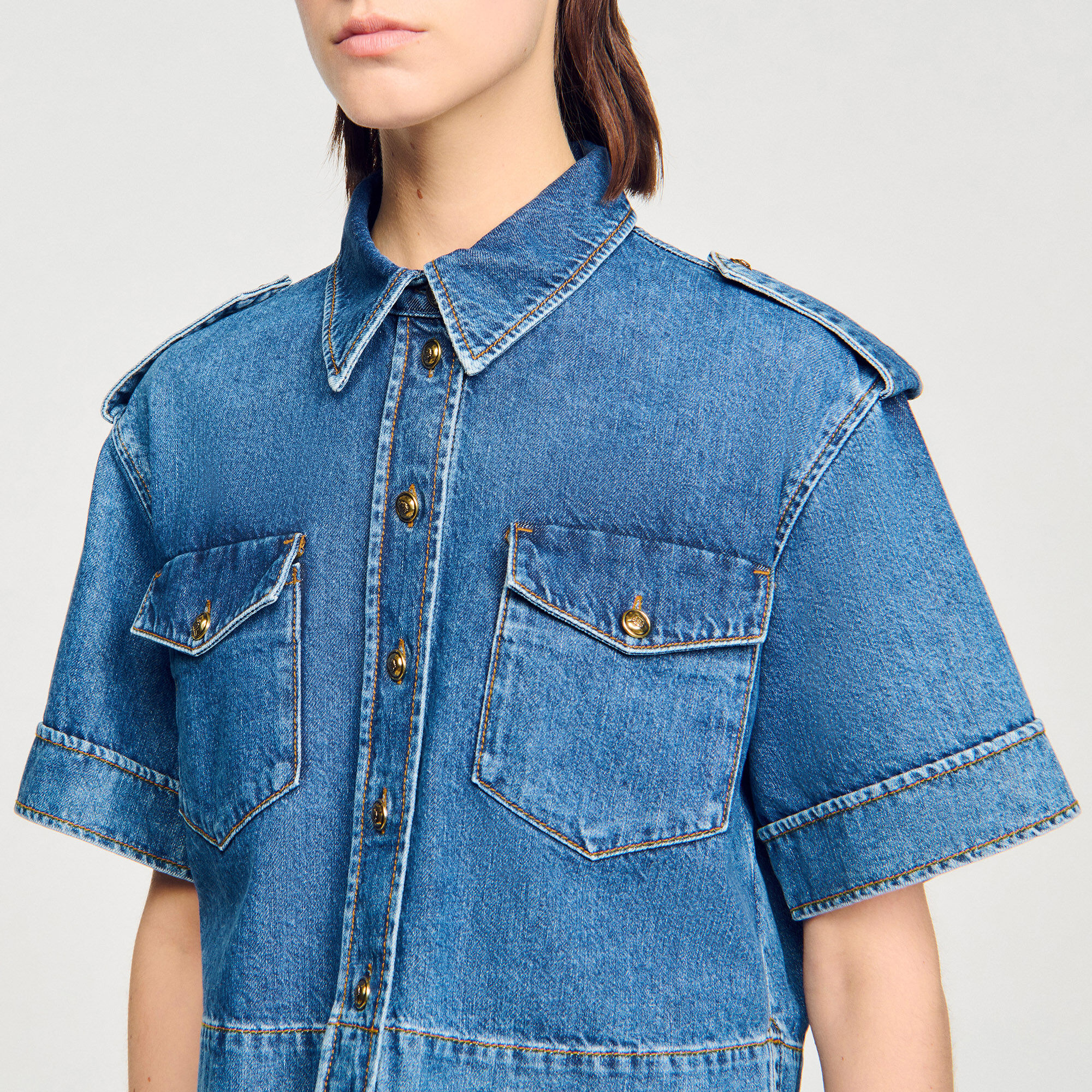 トップス epine paris summer knit blue Navy blue cotton jersey jumper with trucker neck – Eden Park