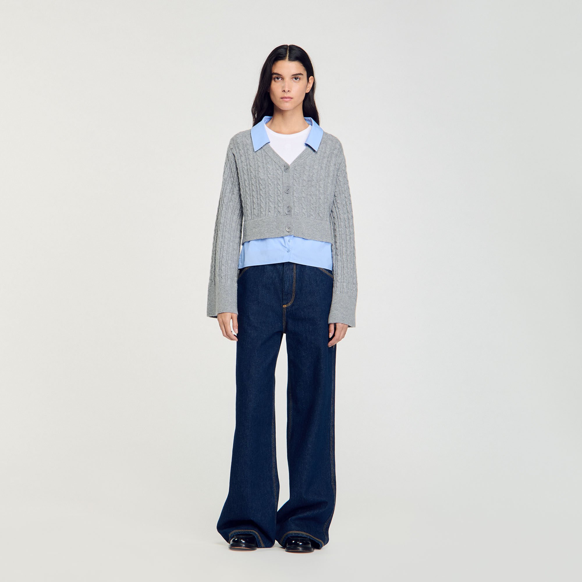 Cardigan with removable shirt collar