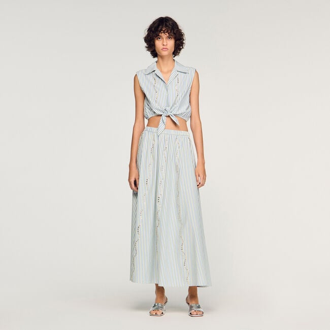 Cropped striped rhinestone shirt