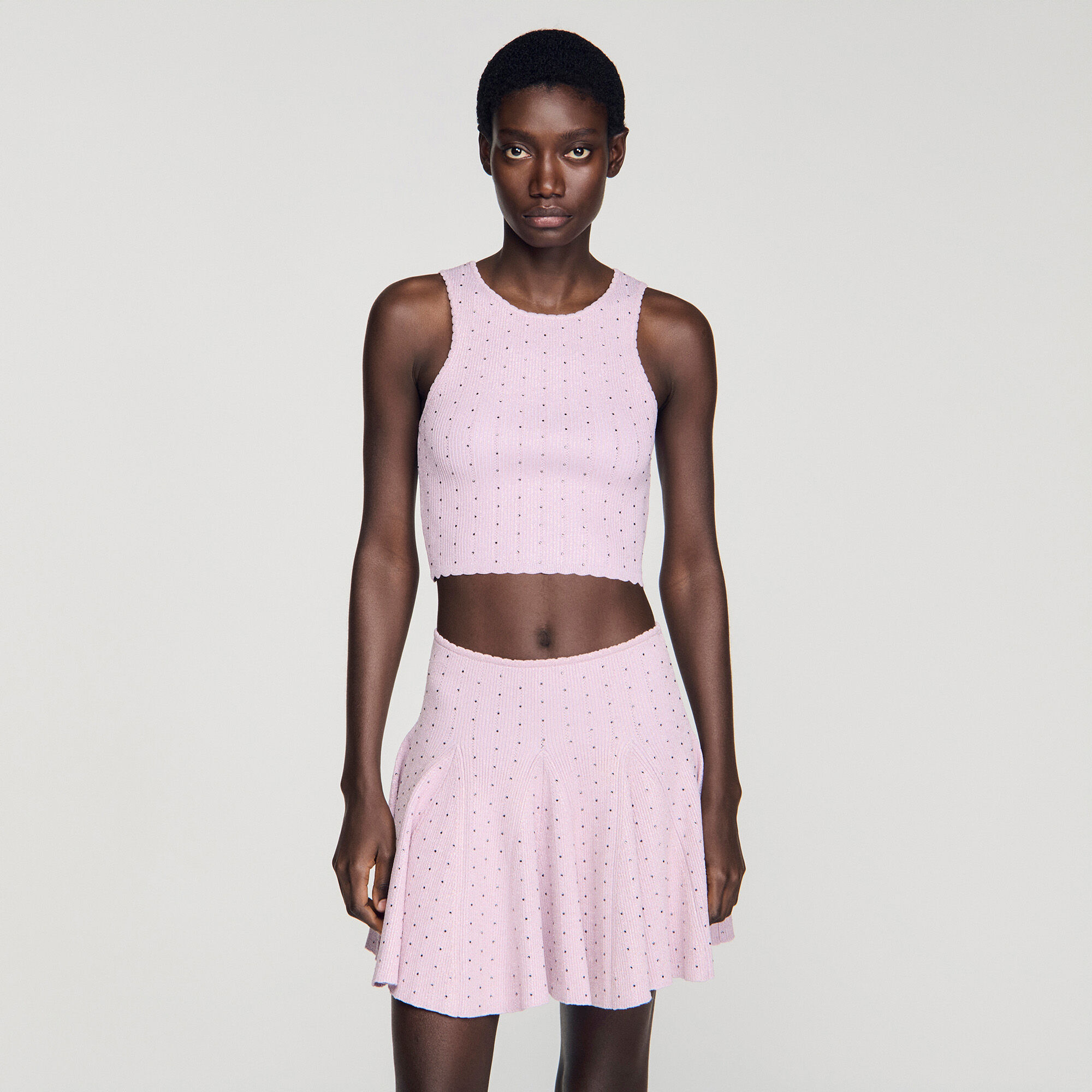 Rhinestone knit crop top purple For Women | Sandro Paris