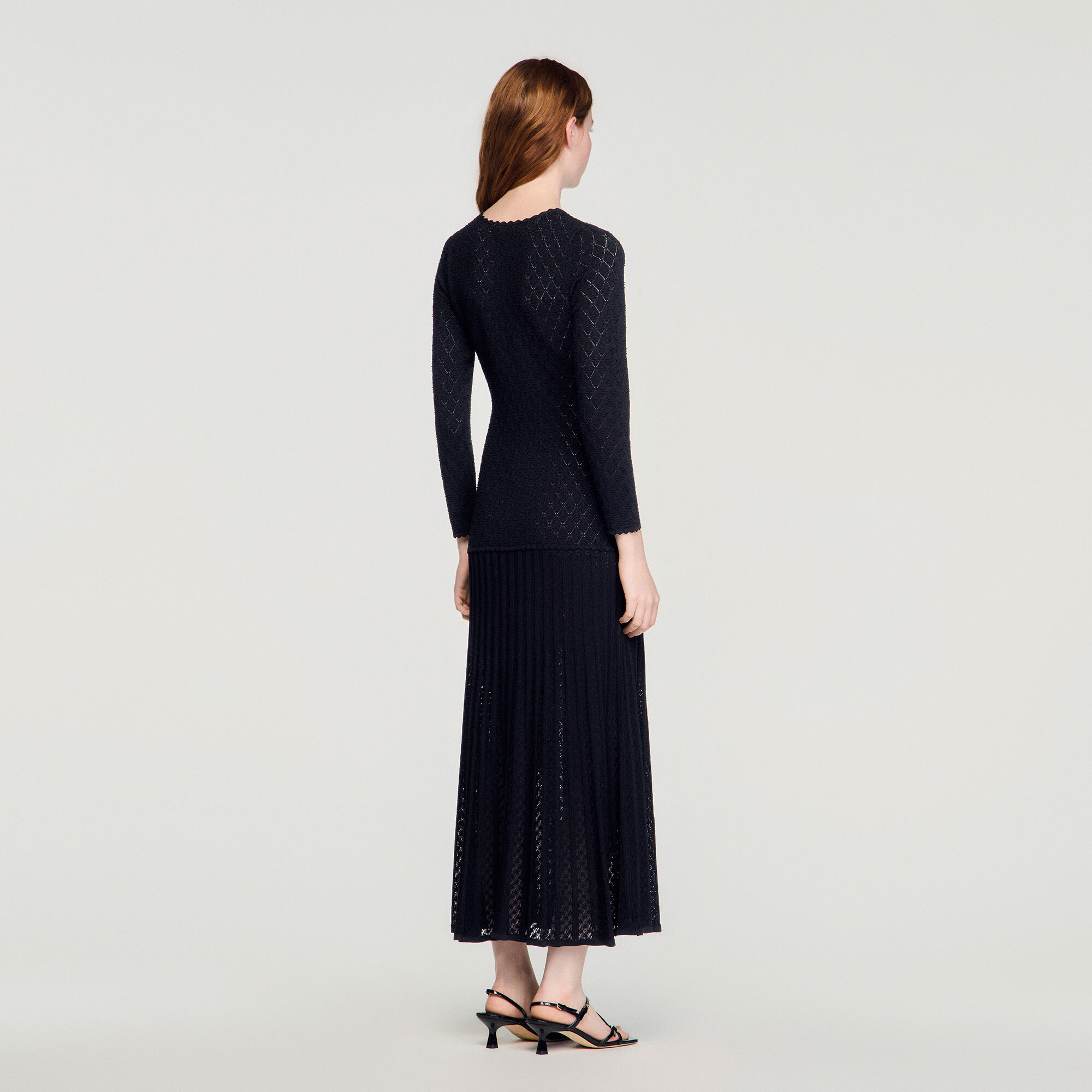 Fancy knit maxi dress in Ecru for Women | Sandro Paris