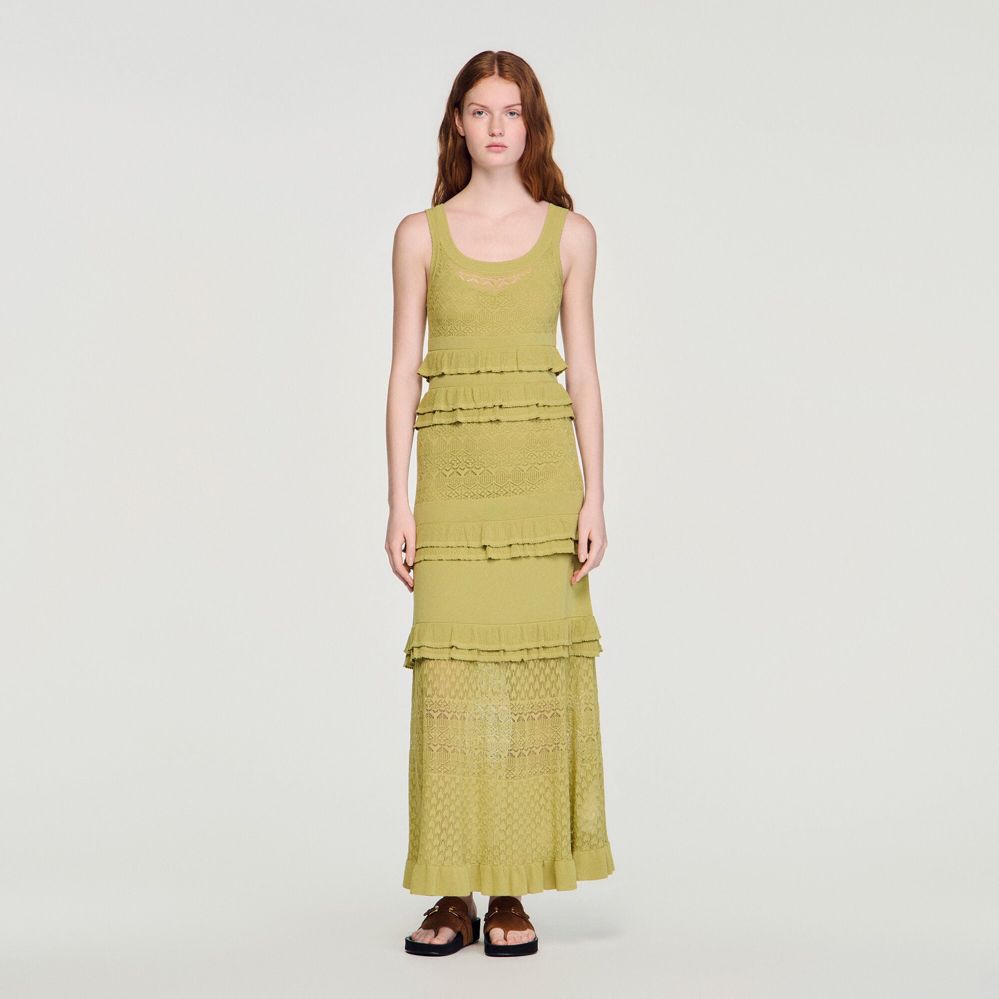 Ruffled knit maxi dress
