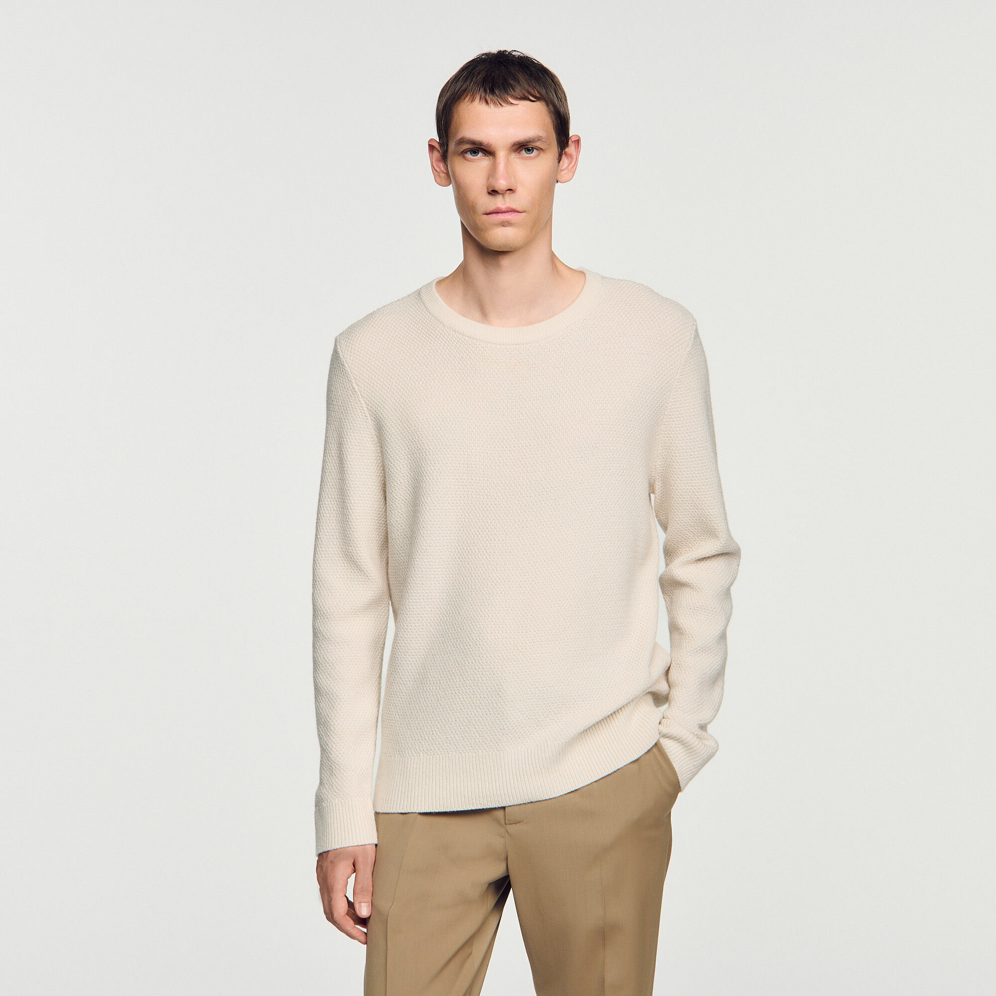 Crew-neck sweater in seed stitch - Men | Sandro