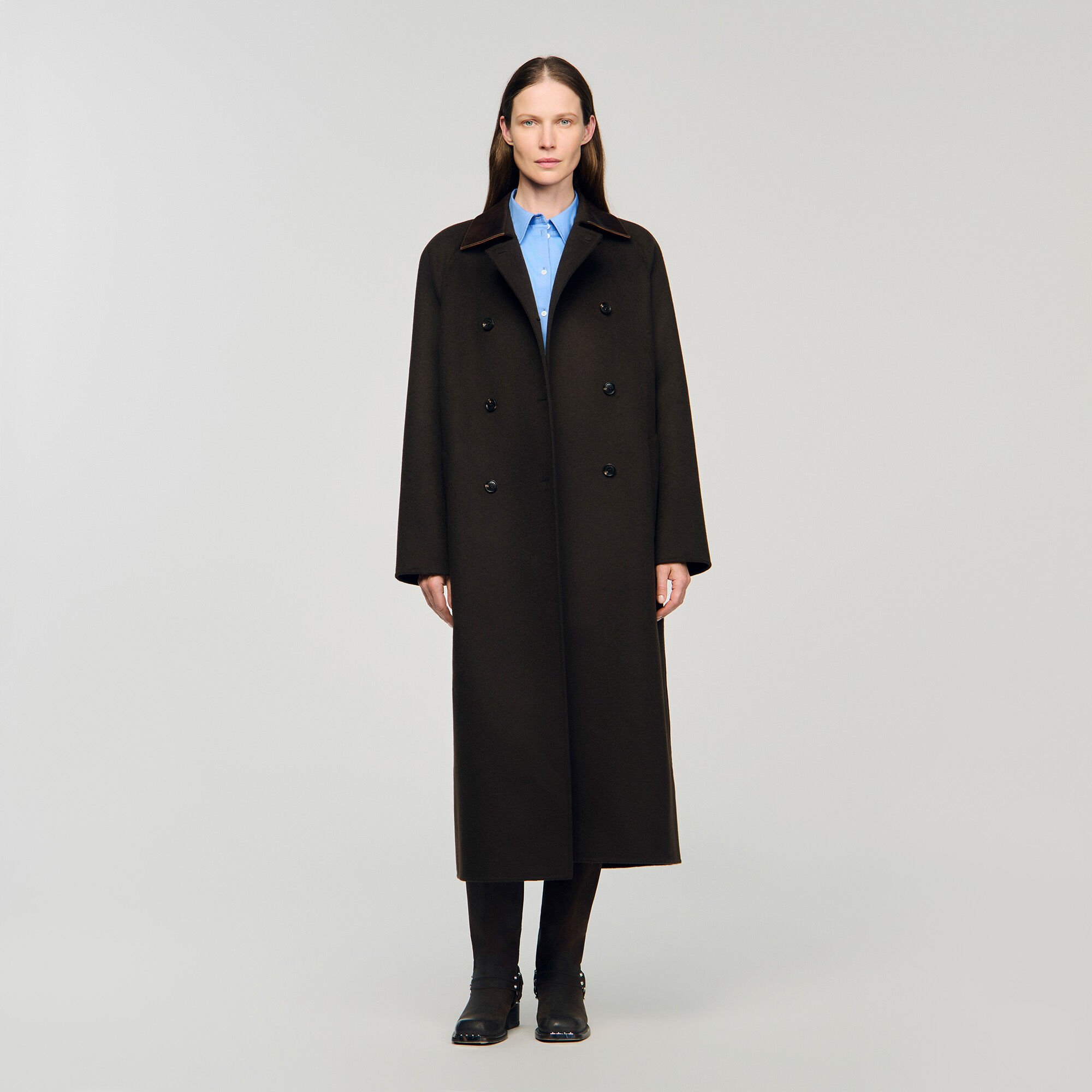 Long wool and leather coat