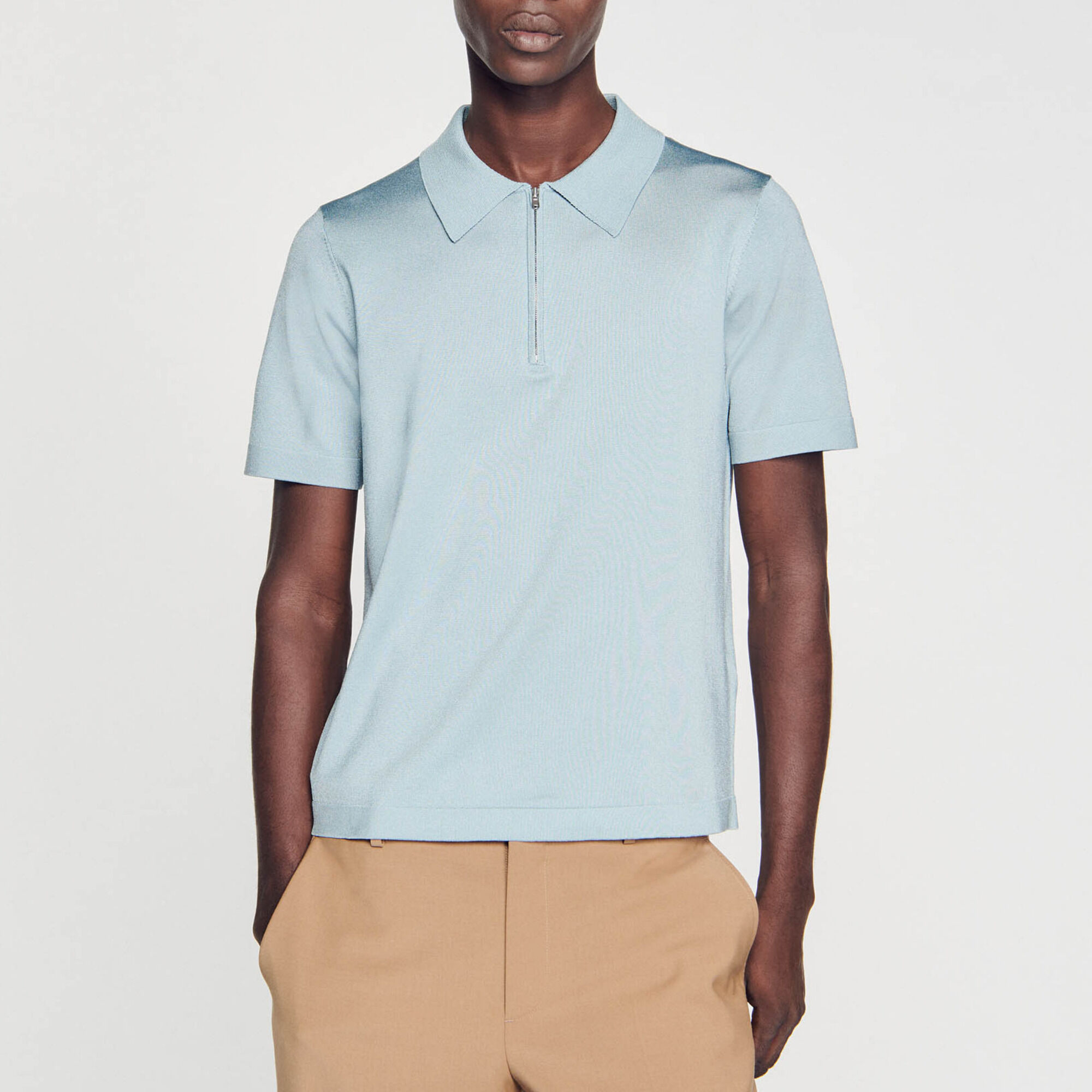 Knitted polo with zip collar
