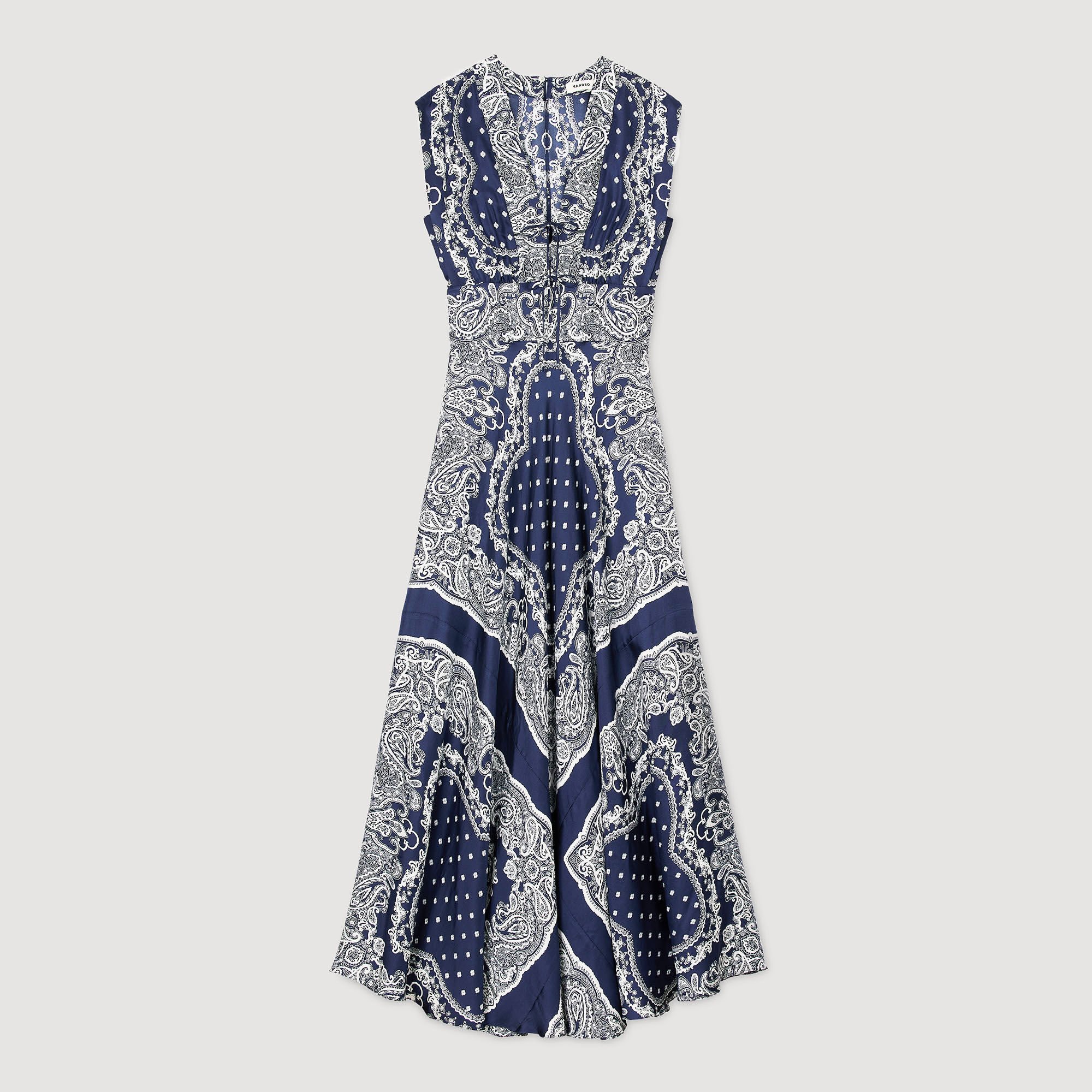 Sandro サンドロ バンダナ マキシ ドレス Bandana-print maxi dress blue For Women | Sandro Paris