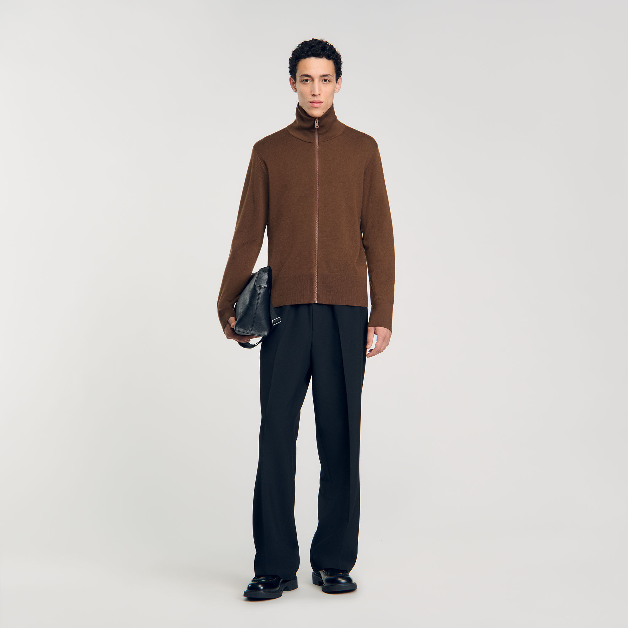 Zip-up wool cardigan brown for Men | Sandro Paris Zip-up wool cardigan brown for Men | Sandro Paris