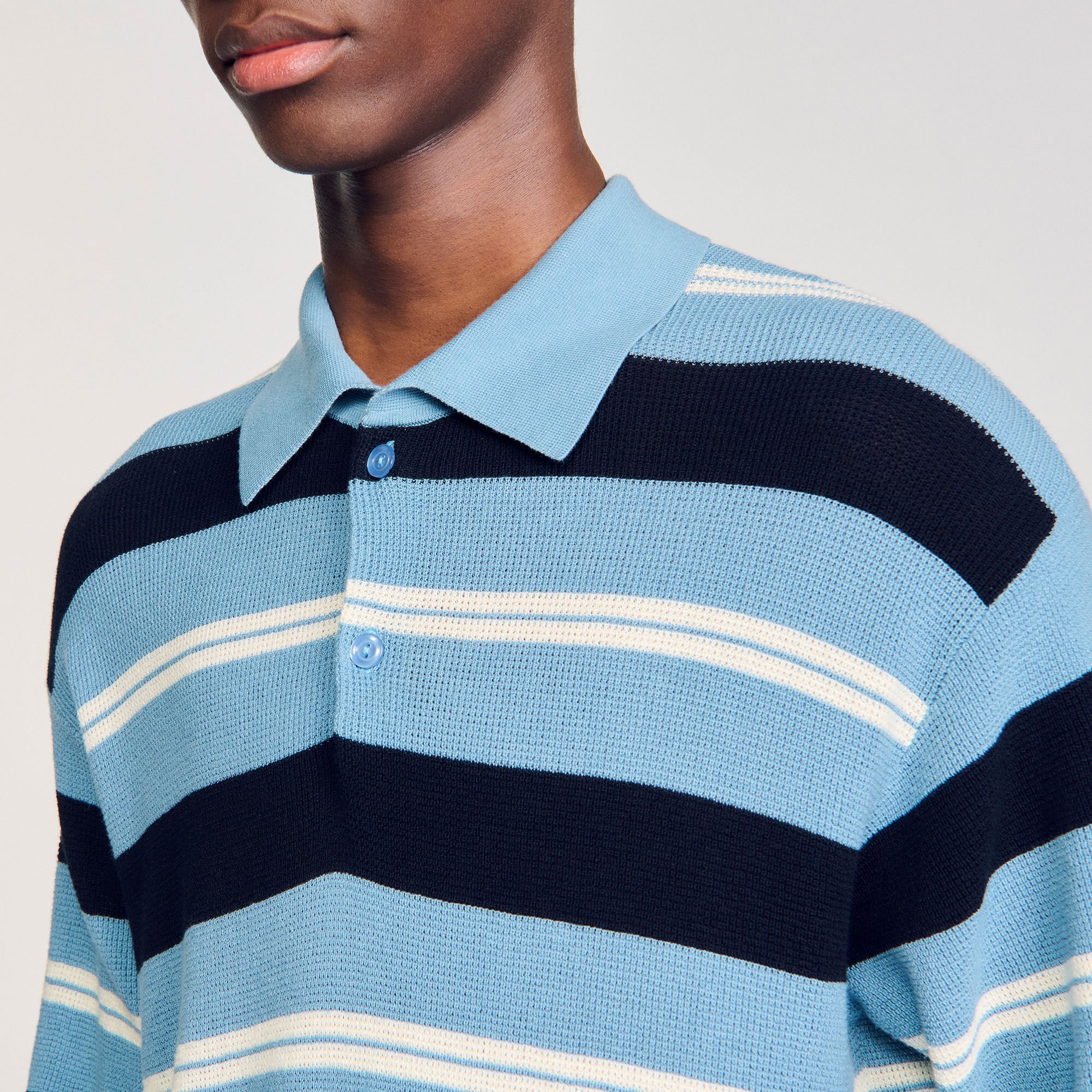 Striped knit polo shirt